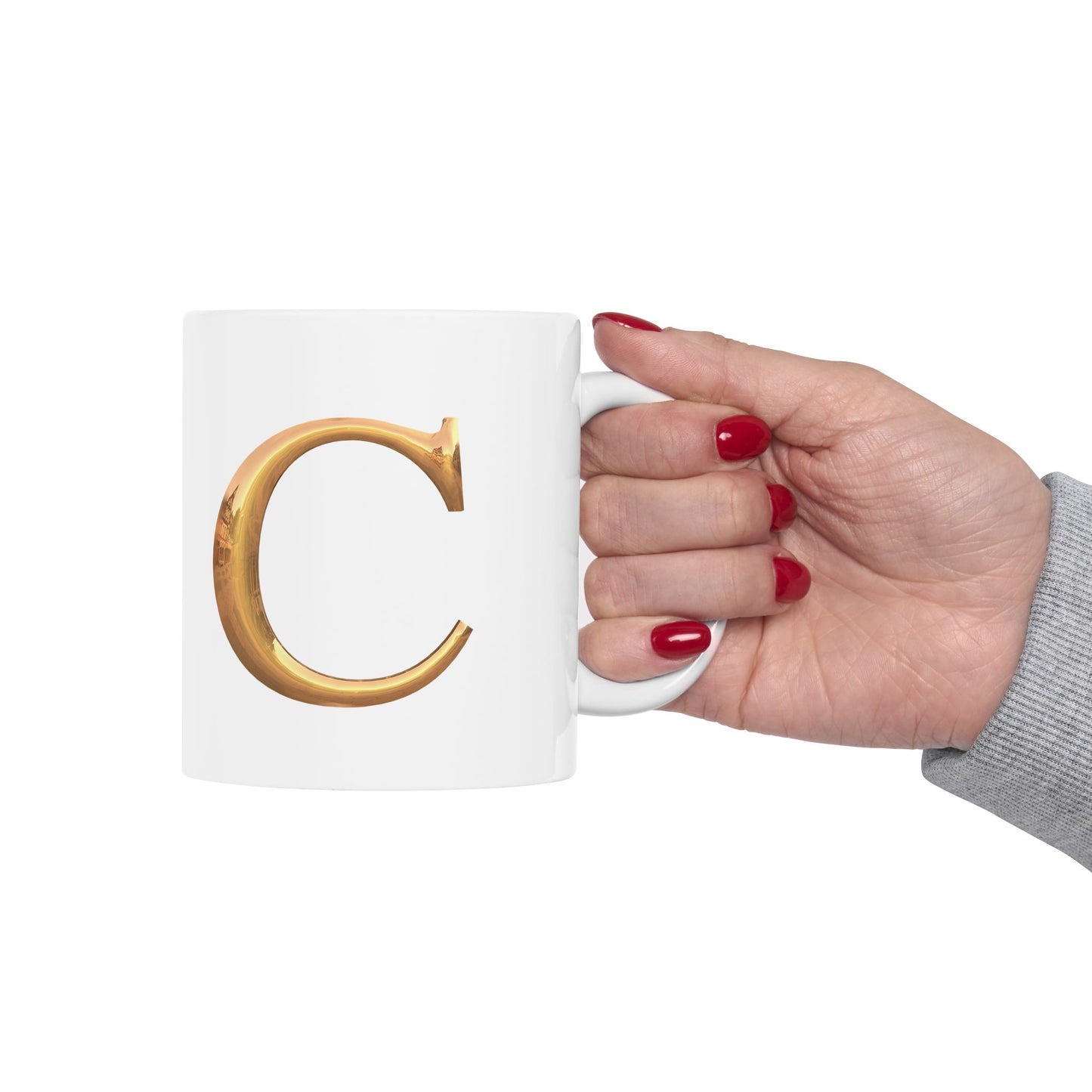 Elegant Golden Letter Ceramic Mug, Personalized Coffee Cup Letter C