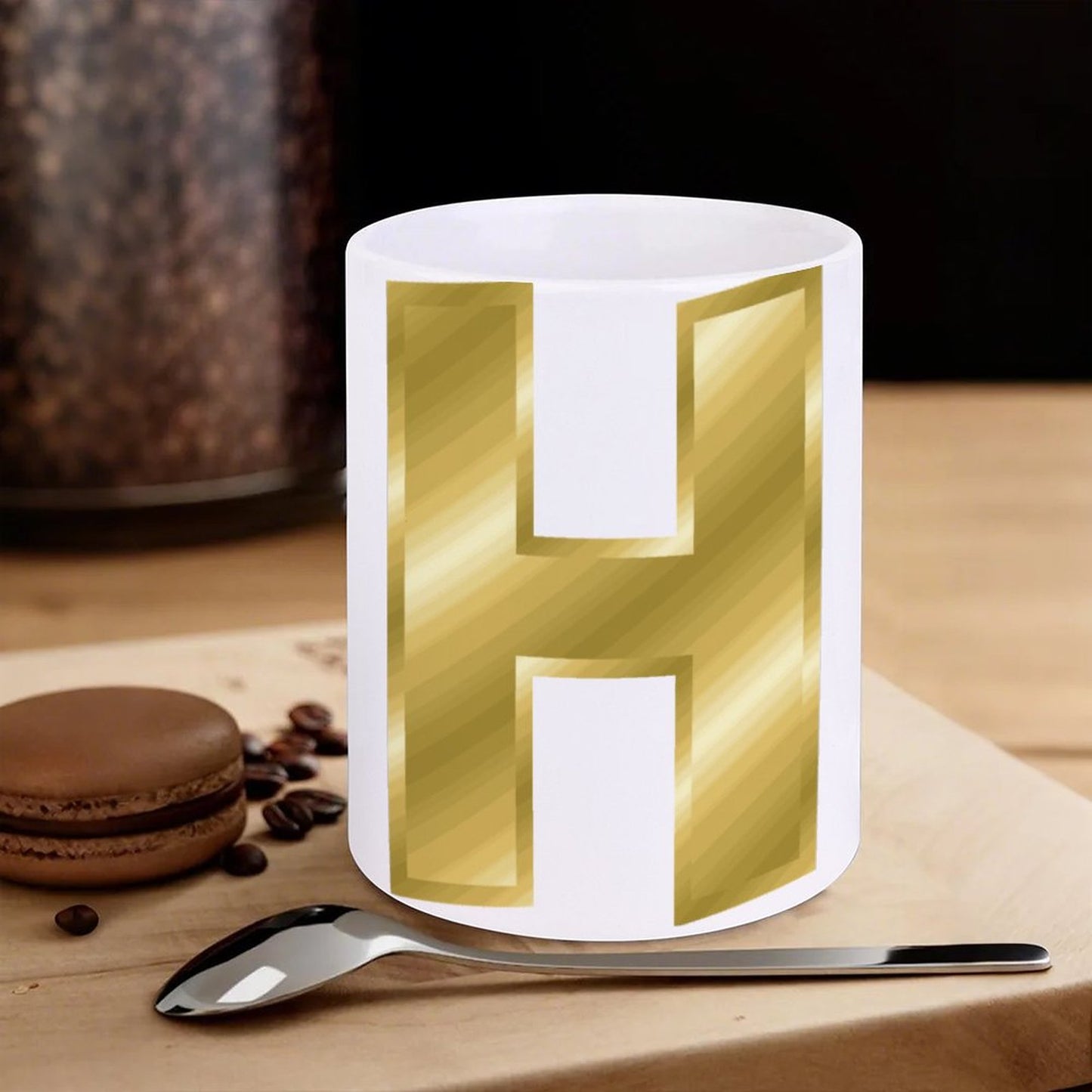 14oz White Ceramic Mug with Handle - Letter H