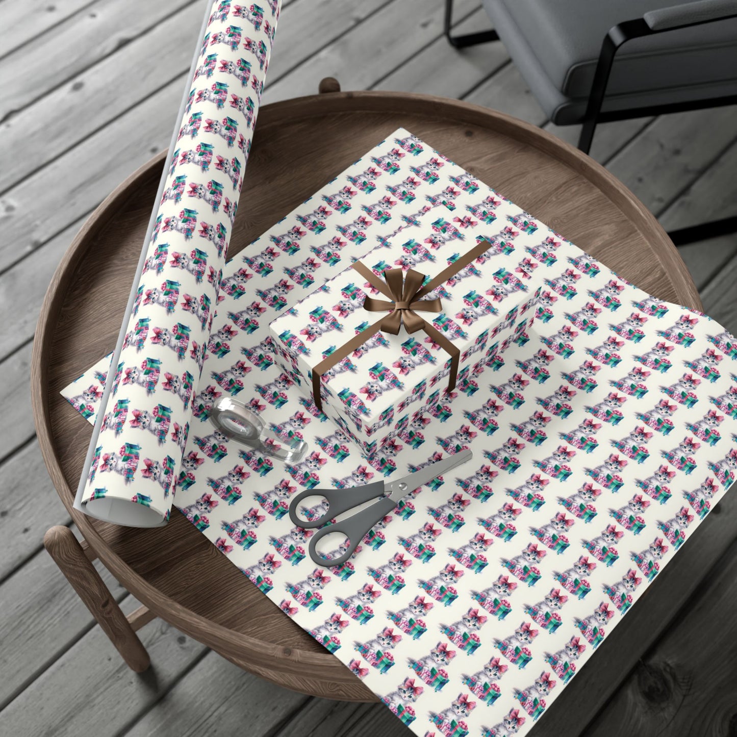 Gift Wrap Paper — Cute Kitten with Presents Pattern