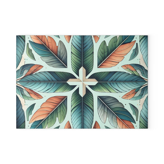 Tropical Leaf Glass Cutting Board — Botanical Decorative Kitchen Board
