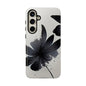 Monochrome Floral Tough Phone Case — Black Ink Flower Protective Cover