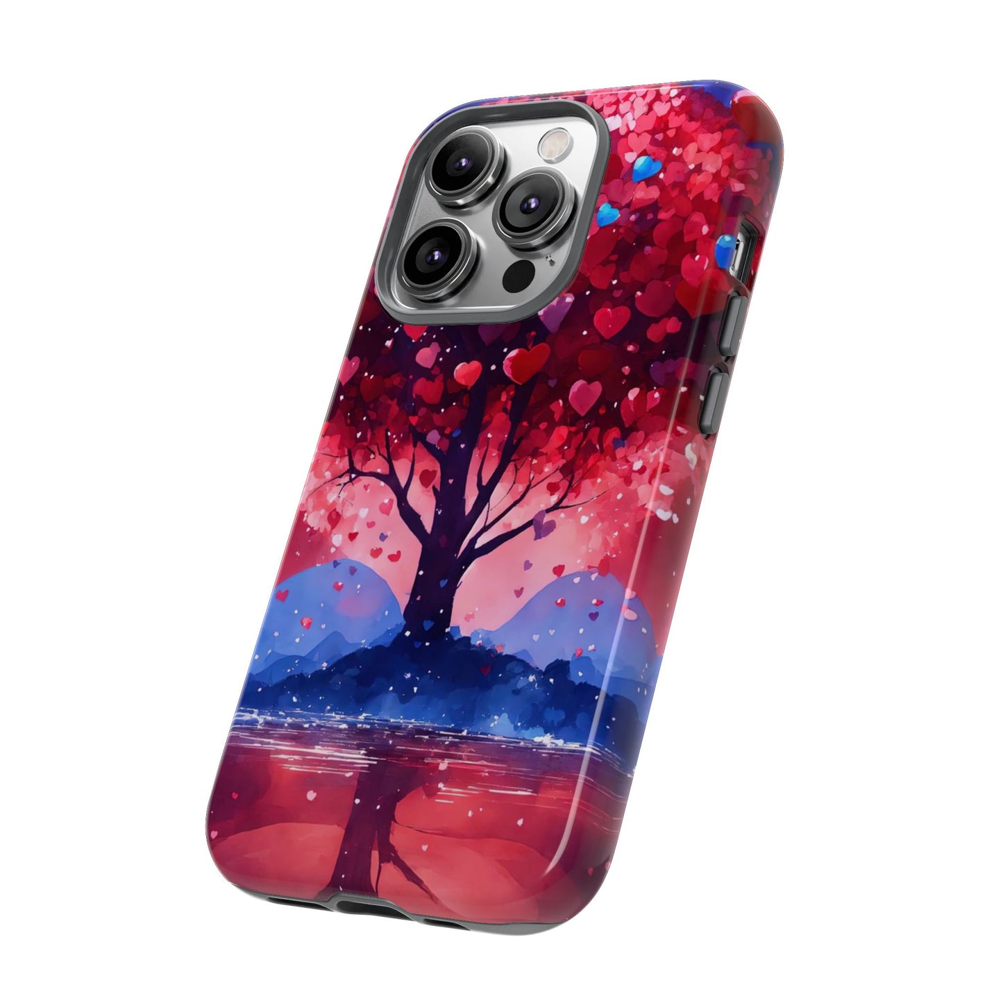 Heart Tree Phone Case — Romantic Red & Blue Protective Tough Case