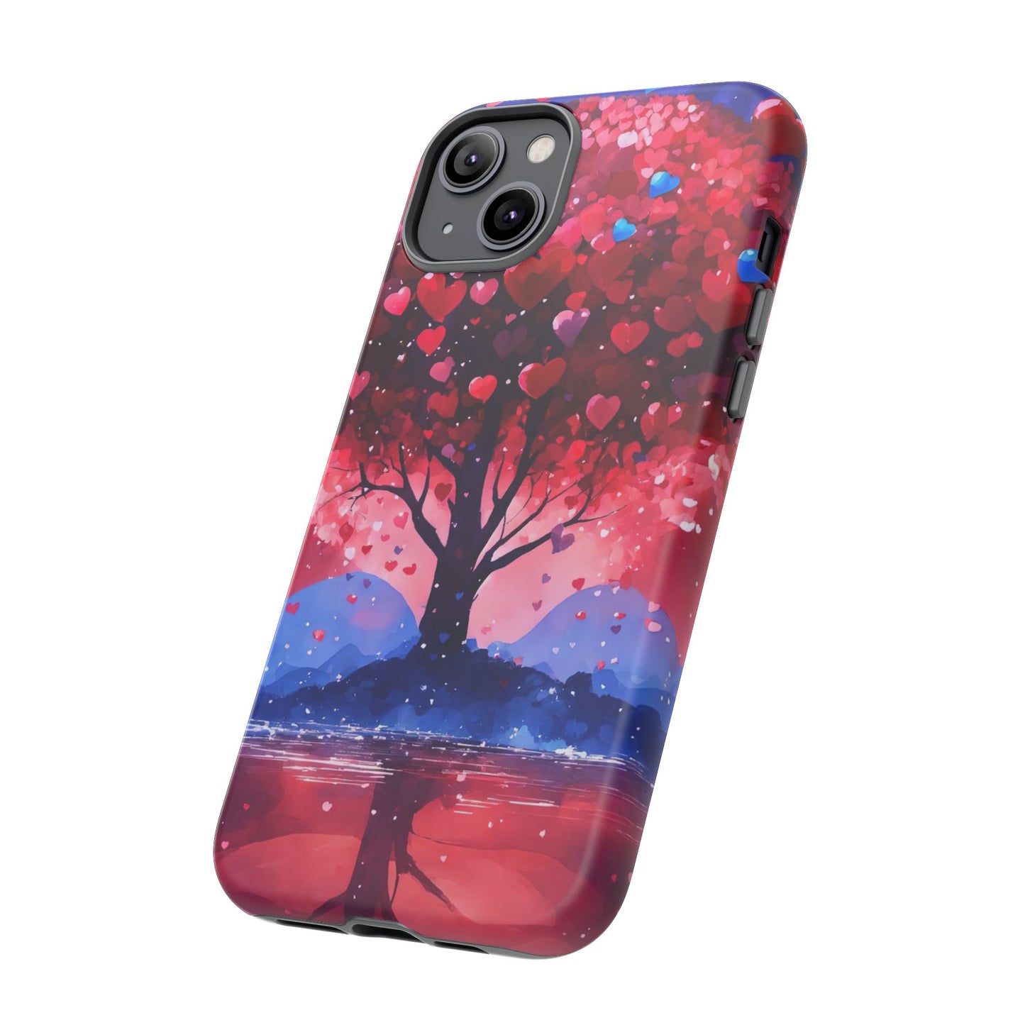 Heart Tree Phone Case — Romantic Red & Blue Protective Tough Case