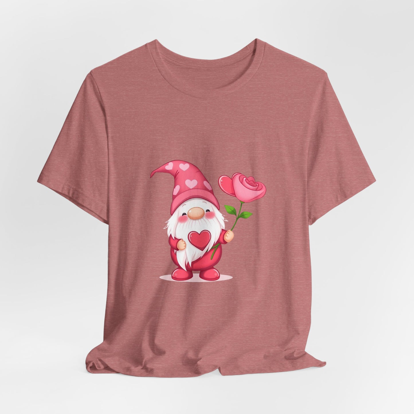 Valentine Gnome T‑Shirt — Cute Pink Gnome Holding Rose Tee