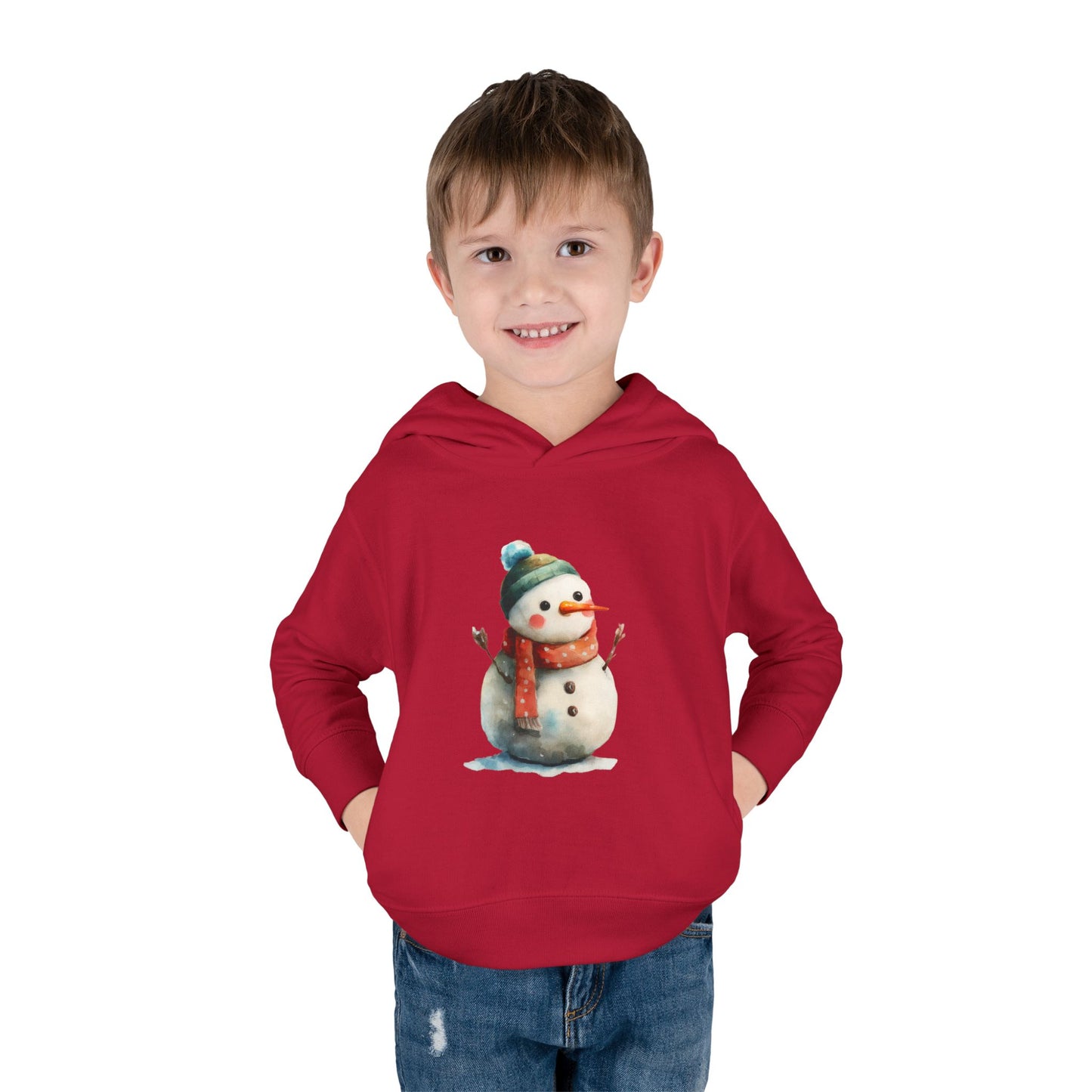 Cozy Snowman Toddler Pullover Fleece Hoodie - Winter Apparel, Cute Gift for Kids, Holiday Wear, Soft Hoodie for Toddlers, Christmas Outfit
