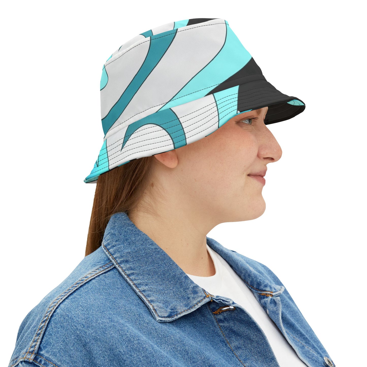 Turquoise Wave Bucket Hat — Retro Swirl Pattern Sun Hat