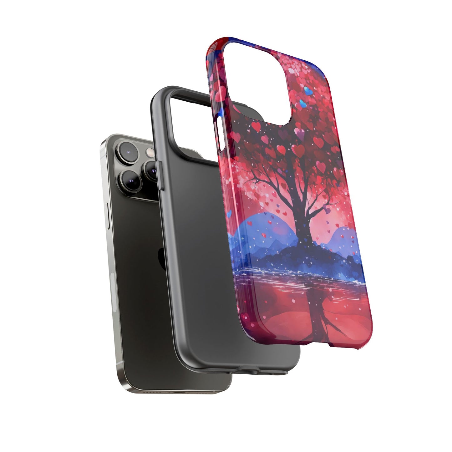 Heart Tree Phone Case — Romantic Red & Blue Protective Tough Case
