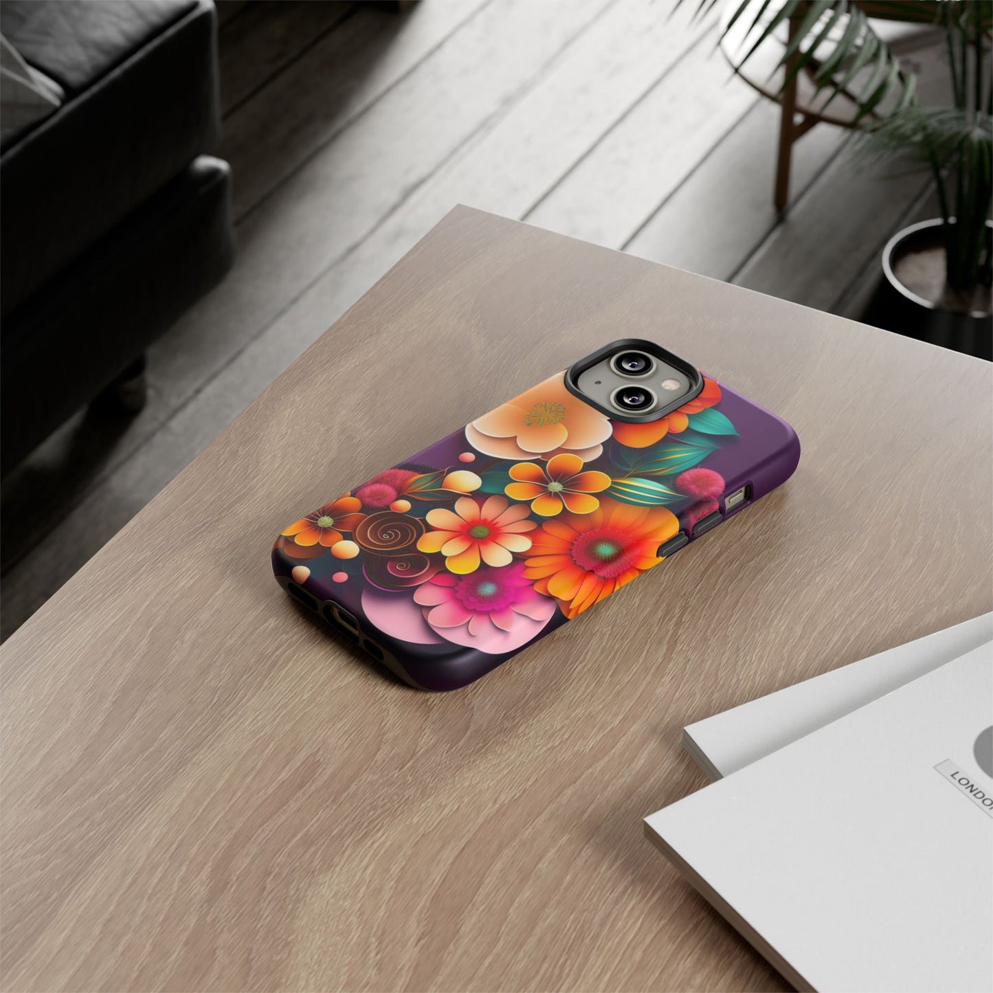 Floral Burst Tough Phone Case — Colorful Retro Flowers Protective Cover
