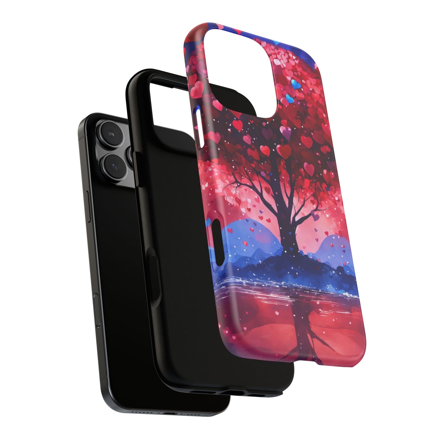 Heart Tree Phone Case — Romantic Red & Blue Protective Tough Case