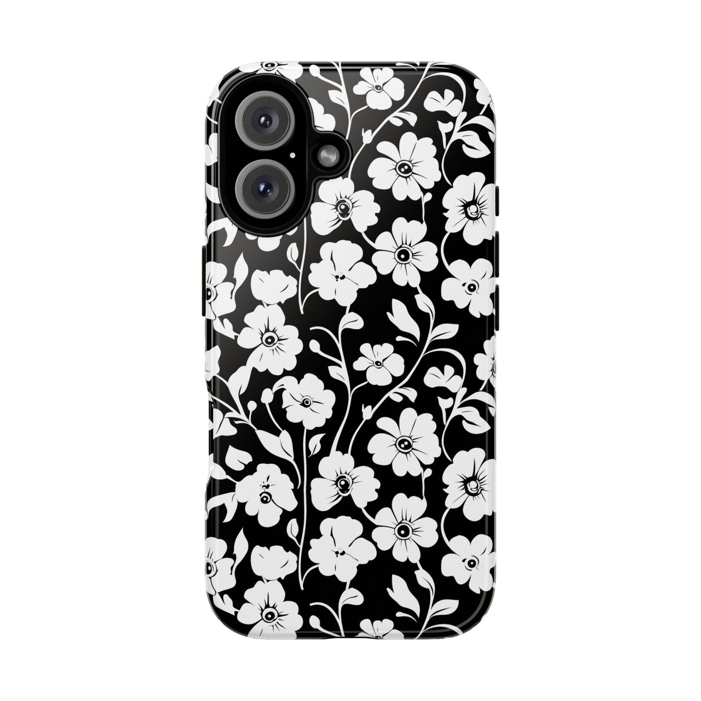Floral Noir Tough Phone Case — Black & White Flower Protective Cover