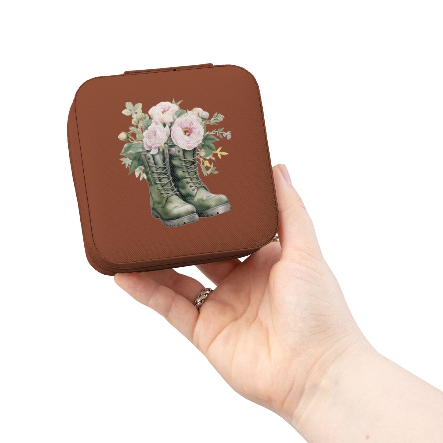 Compact Floral Boots Jewelry Travel Case – Portable Earring & Ring Organizer