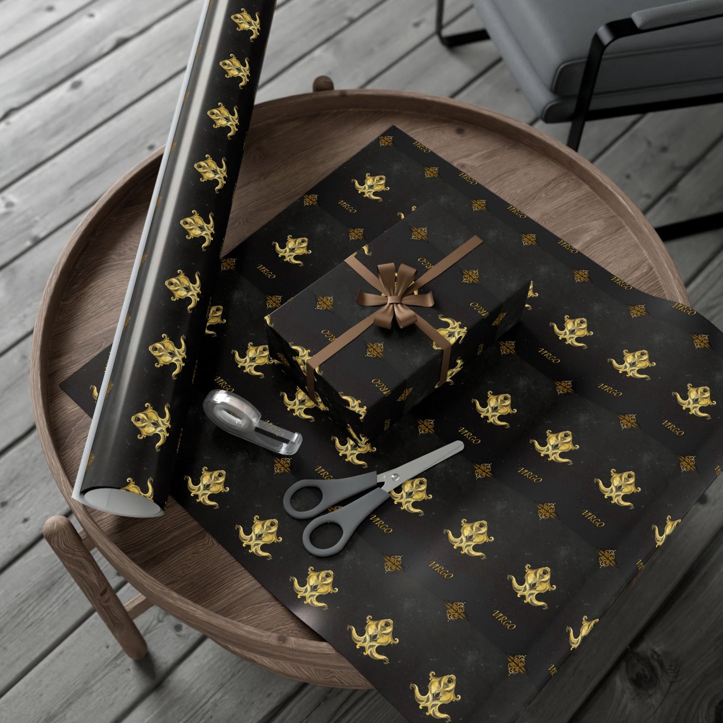 Virgo Luxury Black & Gold Wrapping Paper - Regal Fleur-de-Lis Gift Wrap