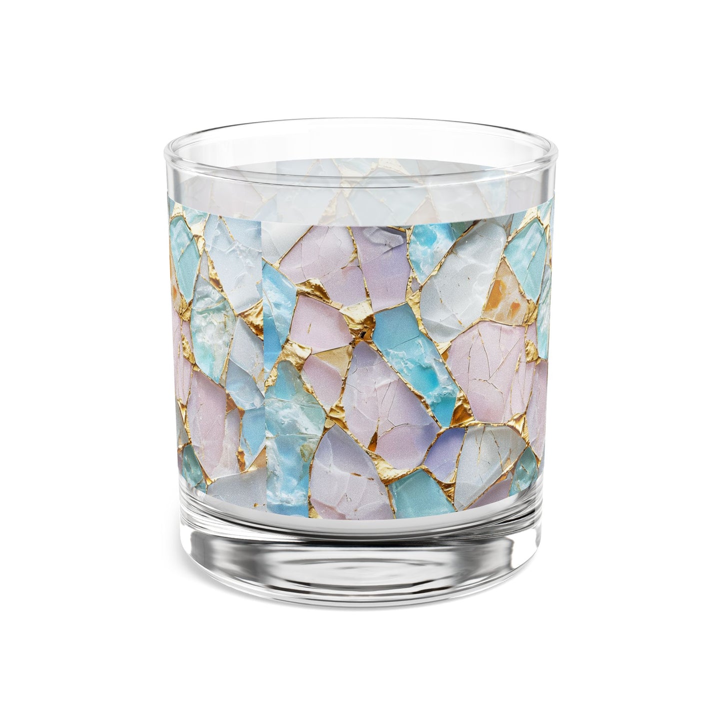 Artisan Mosaic Rocks Glass, 10oz - Geometric Design, Colorful Drinkware