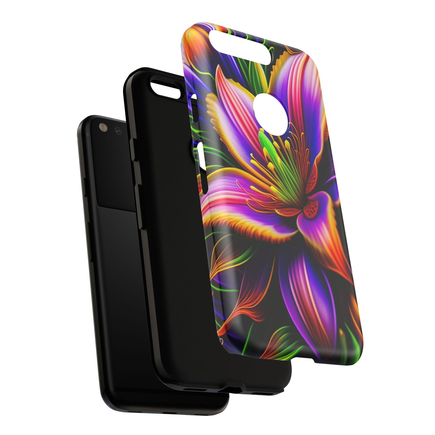Floral Neon Tough Phone Case — Vivid Purple & Orange Lily Protective Cover