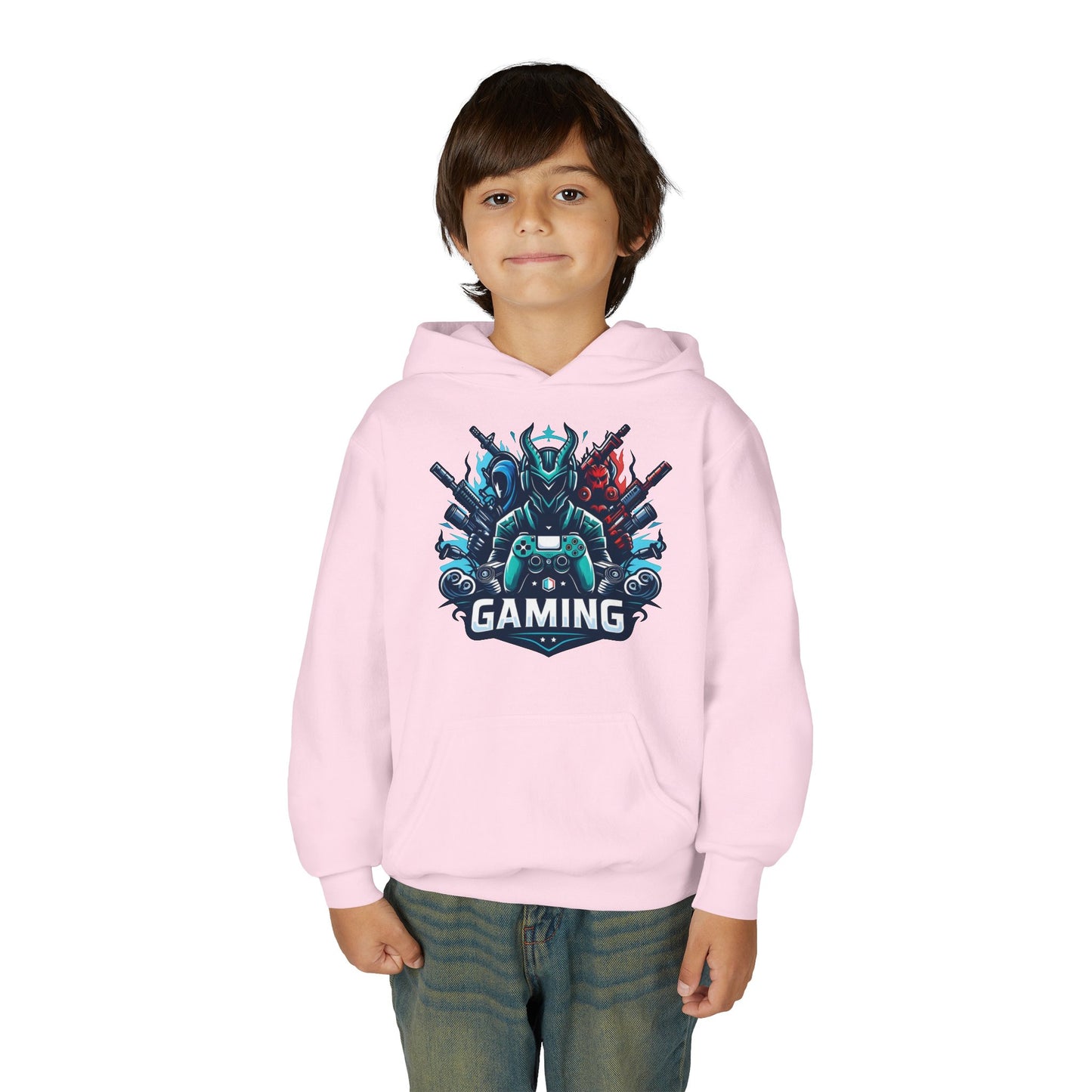 Youth Gaming Hoodie — Robotic Gamer Emblem Sweatshirt