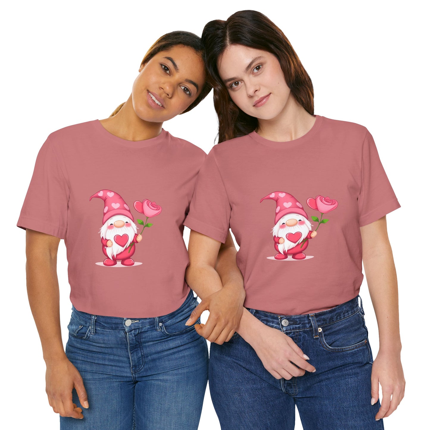 Valentine Gnome T‑Shirt — Cute Pink Gnome Holding Rose Tee