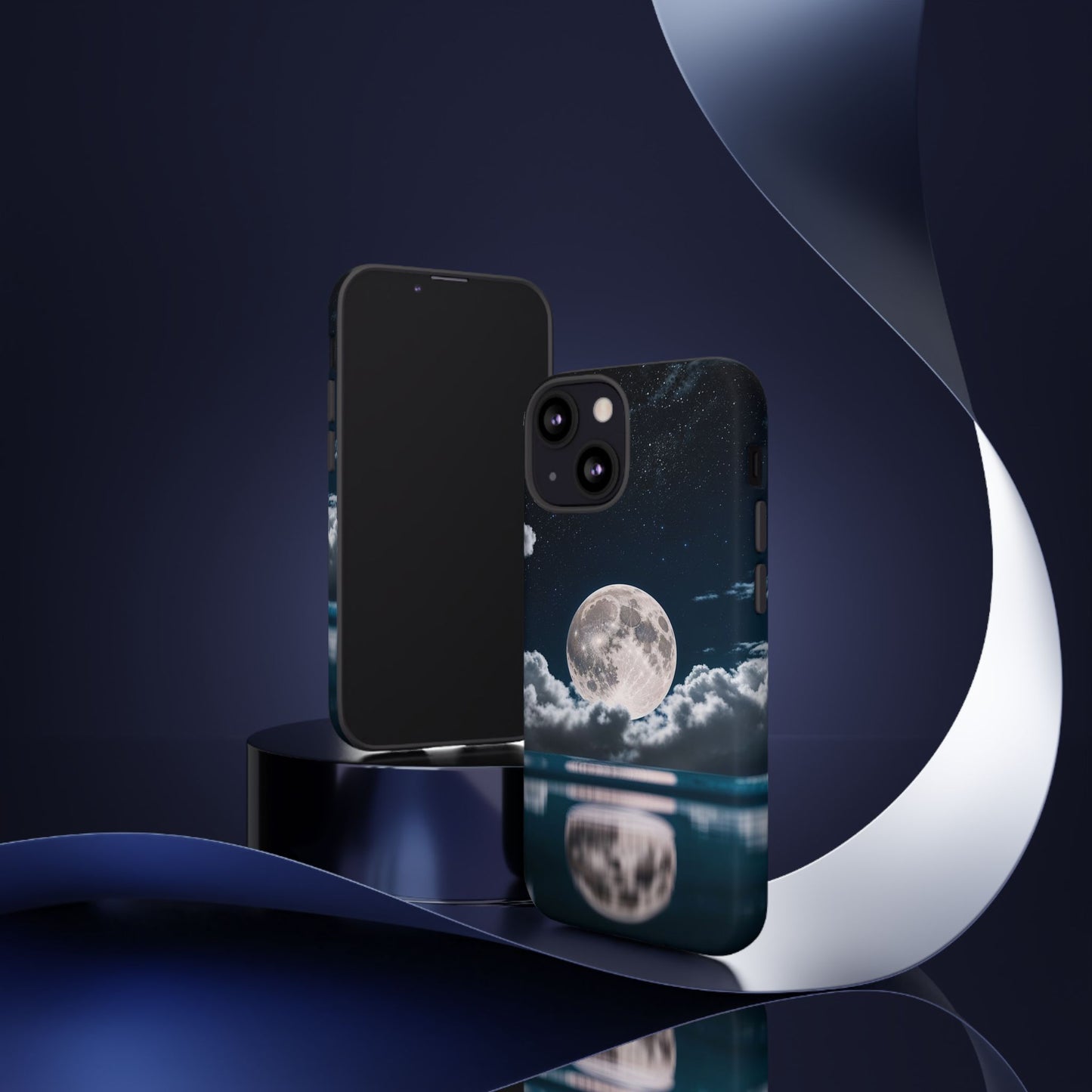 Moonlit Reflection Phone Case — Night Sky Moon & Clouds Tough Case