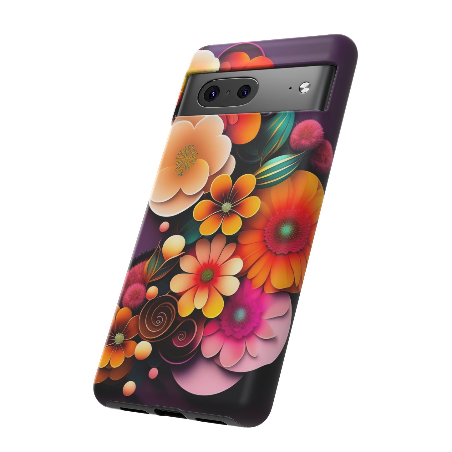Floral Burst Tough Phone Case — Colorful Retro Flowers Protective Cover
