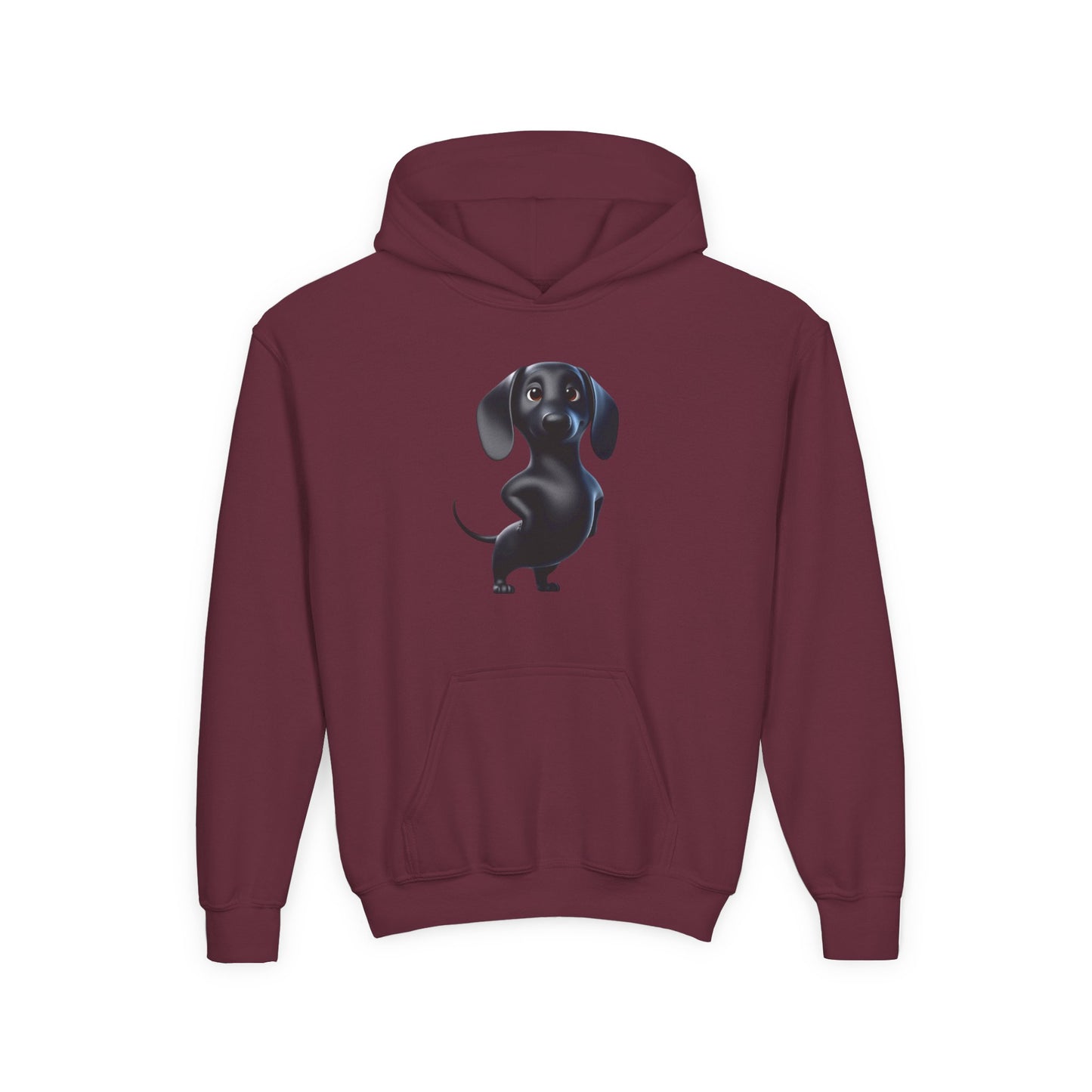 Youth Hoodie — Cute Black Dachshund Graphic