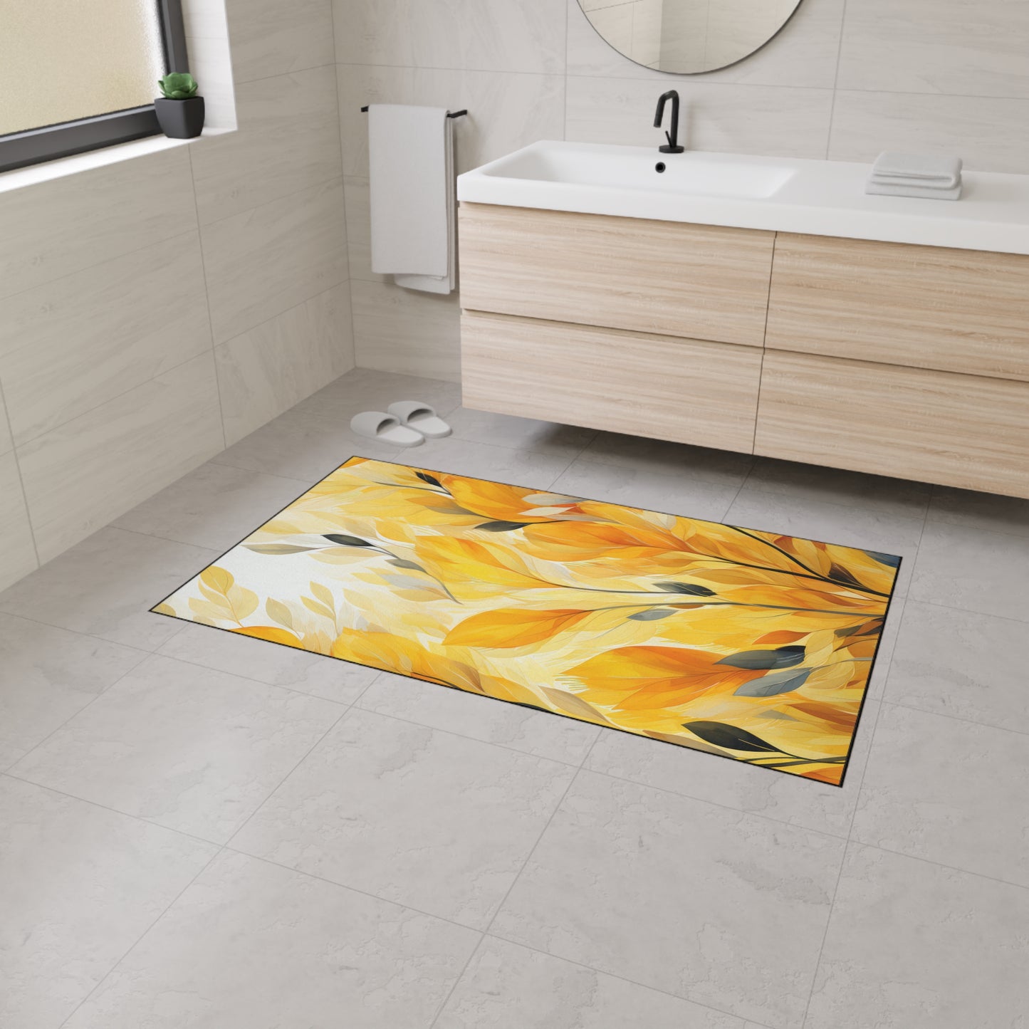 Autumn Breeze Heavy-Duty Floor Mat — Yellow Falling Leaves Entry Rug