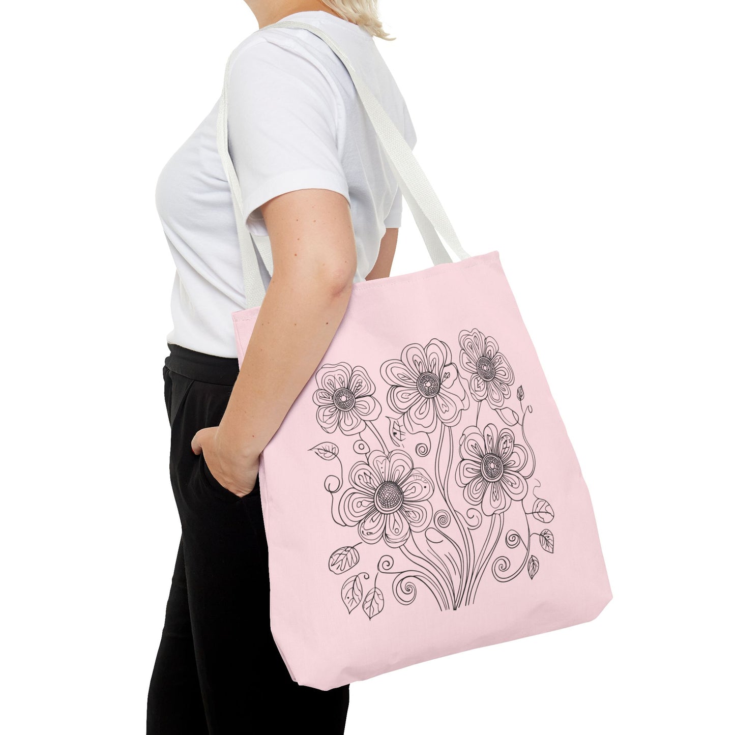 Floral Doodle Pink Tote Bag — Hand-Drawn Flower Design