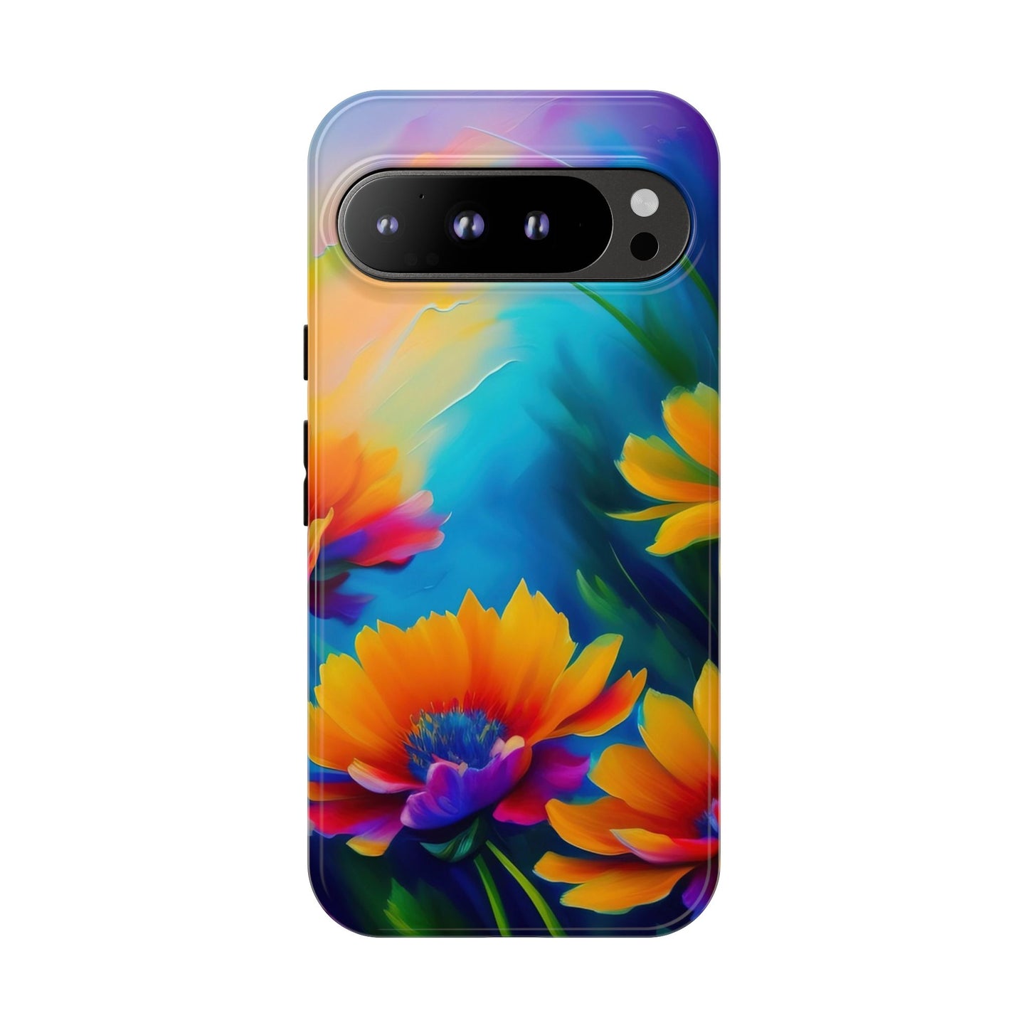 Floral Sunset Tough Phone Case — Vibrant Watercolor Flowers Protective Cover