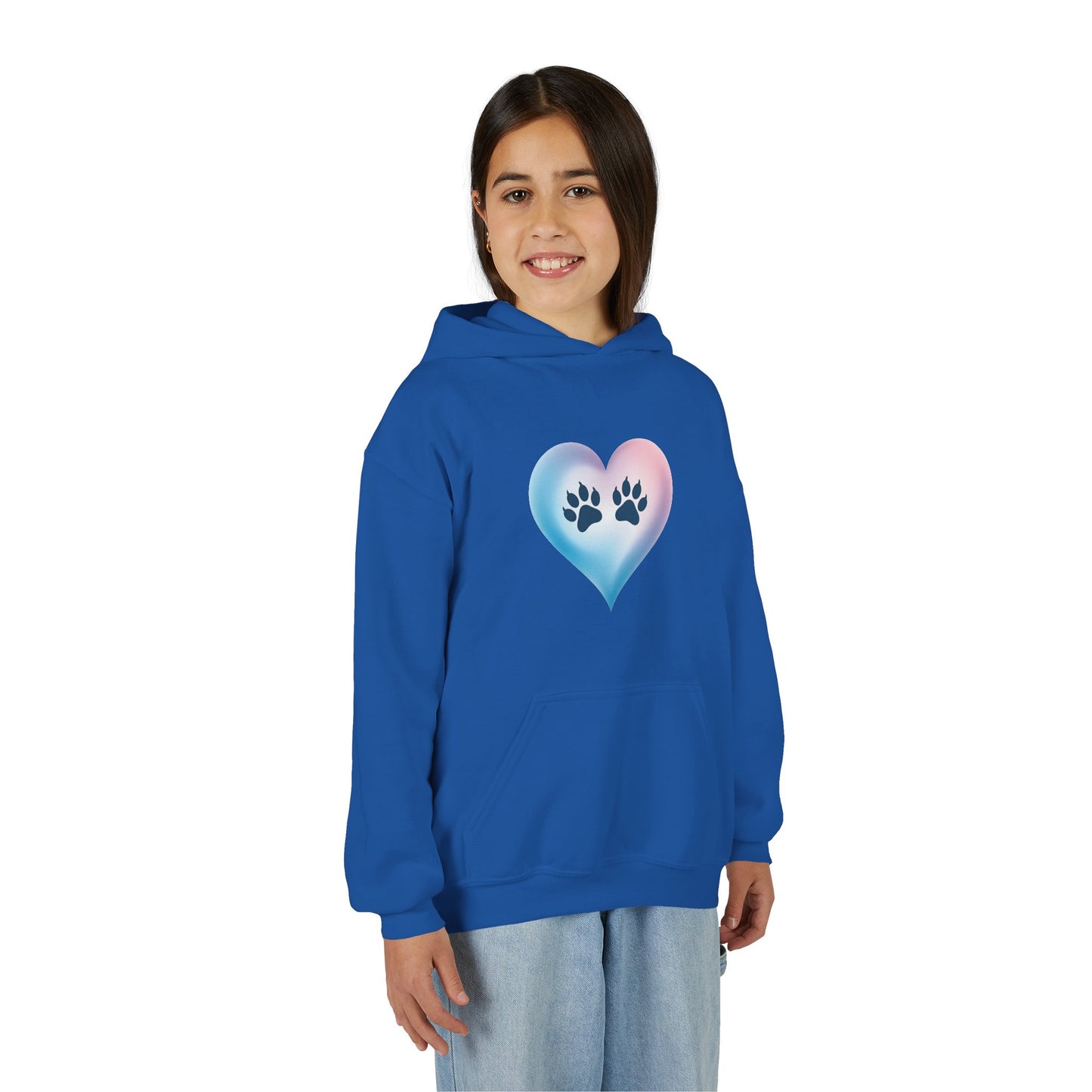 Kids Heart Paw Hoodie — Pastel Gradient Pet Lover Sweatshirt