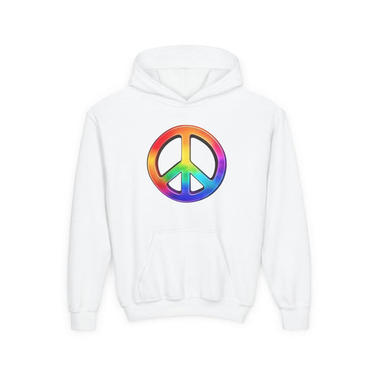 Youth Hoodie — Rainbow Peace Sign Pullover