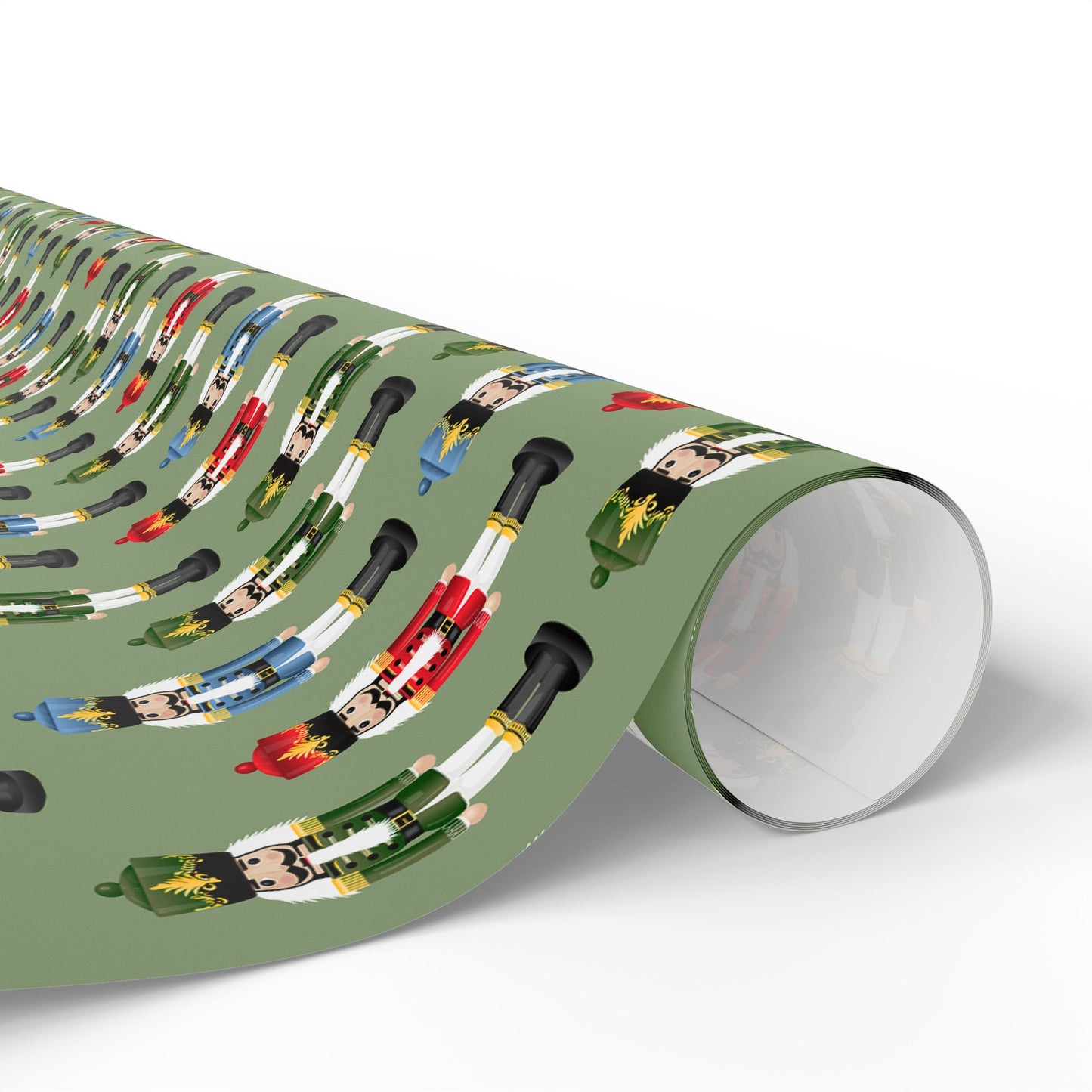 Nutcracker Pattern Wrapping Paper Roll — Festive Green Holiday Gift Wrap
