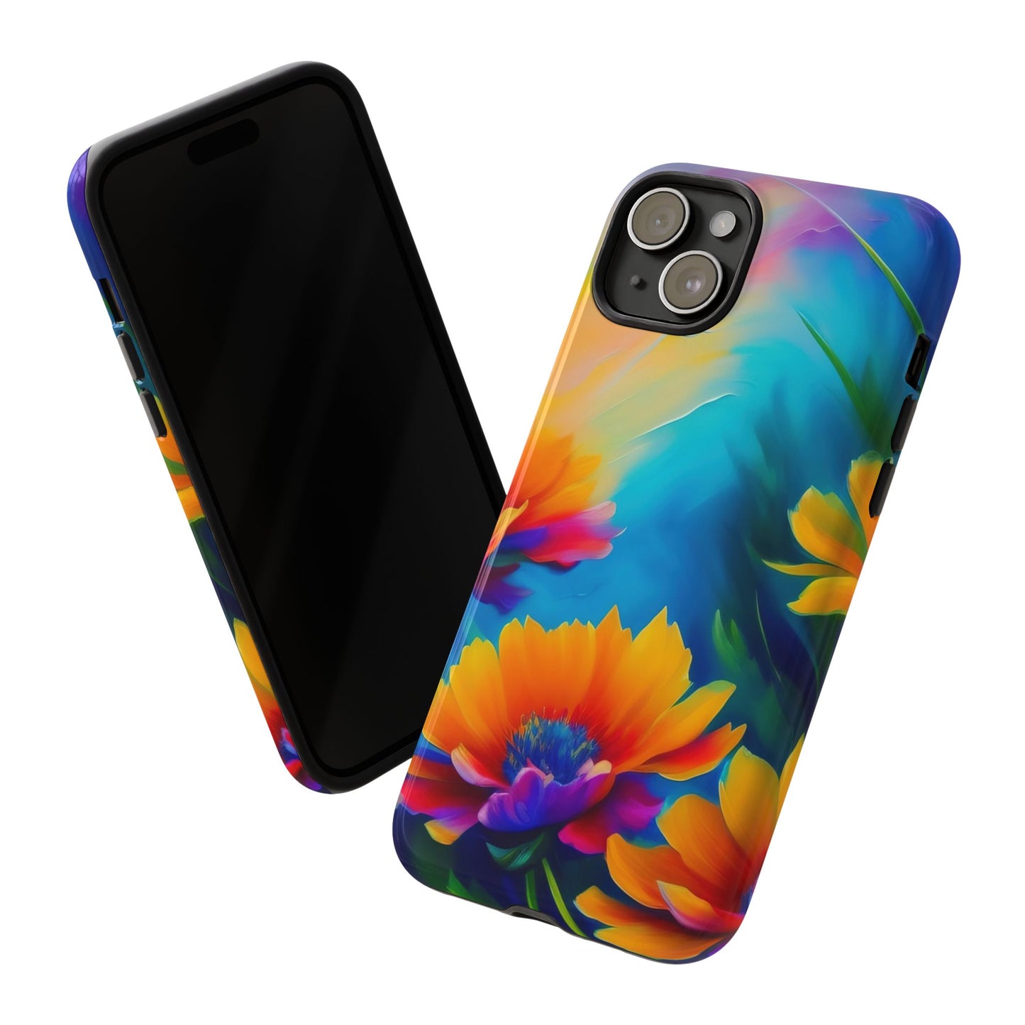 Floral Burst Tough Phone Case — Vibrant Watercolor Flowers Protective Cover