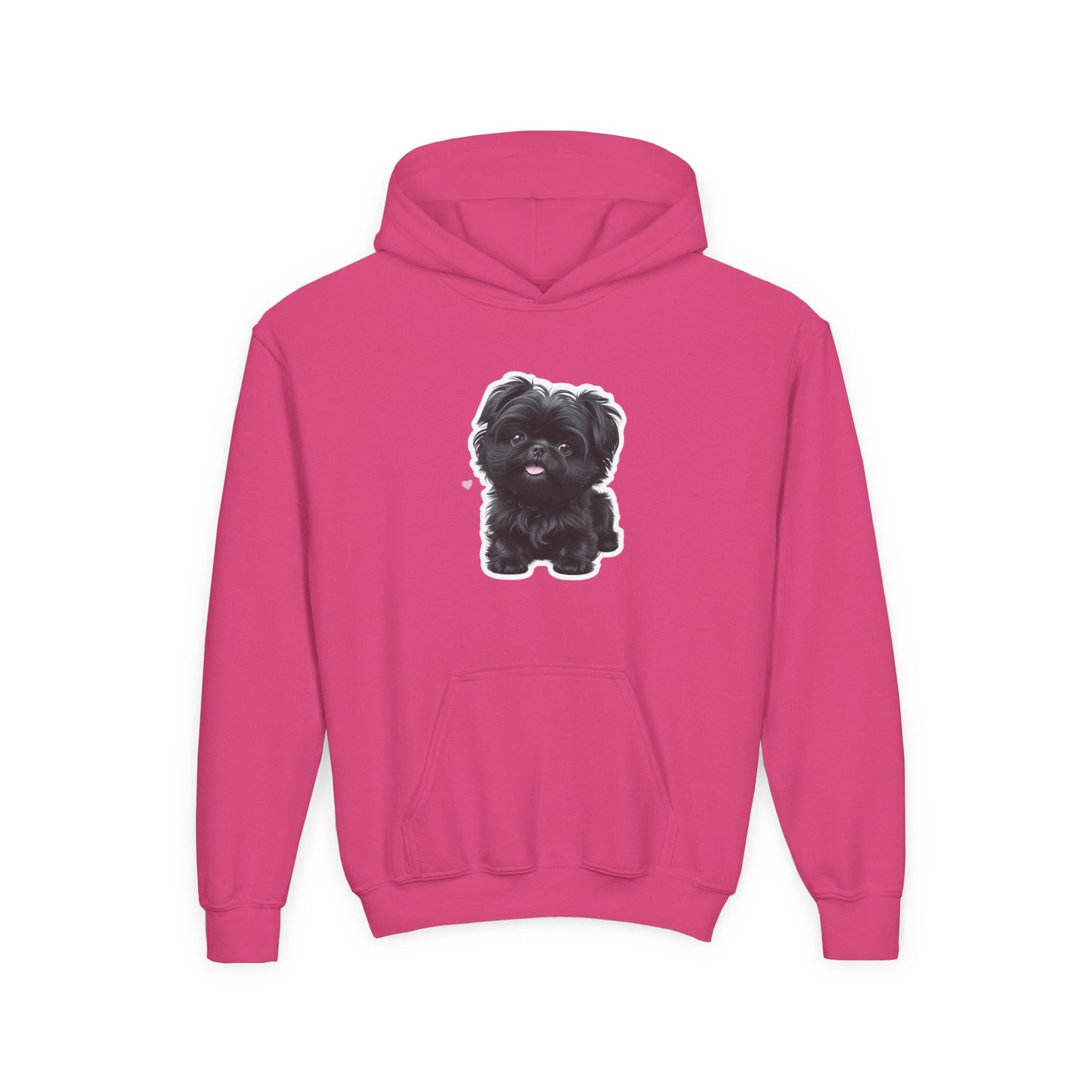 Youth Hoodie — Cute Black Shih Tzu with “Love Has Four Paws” Back Print