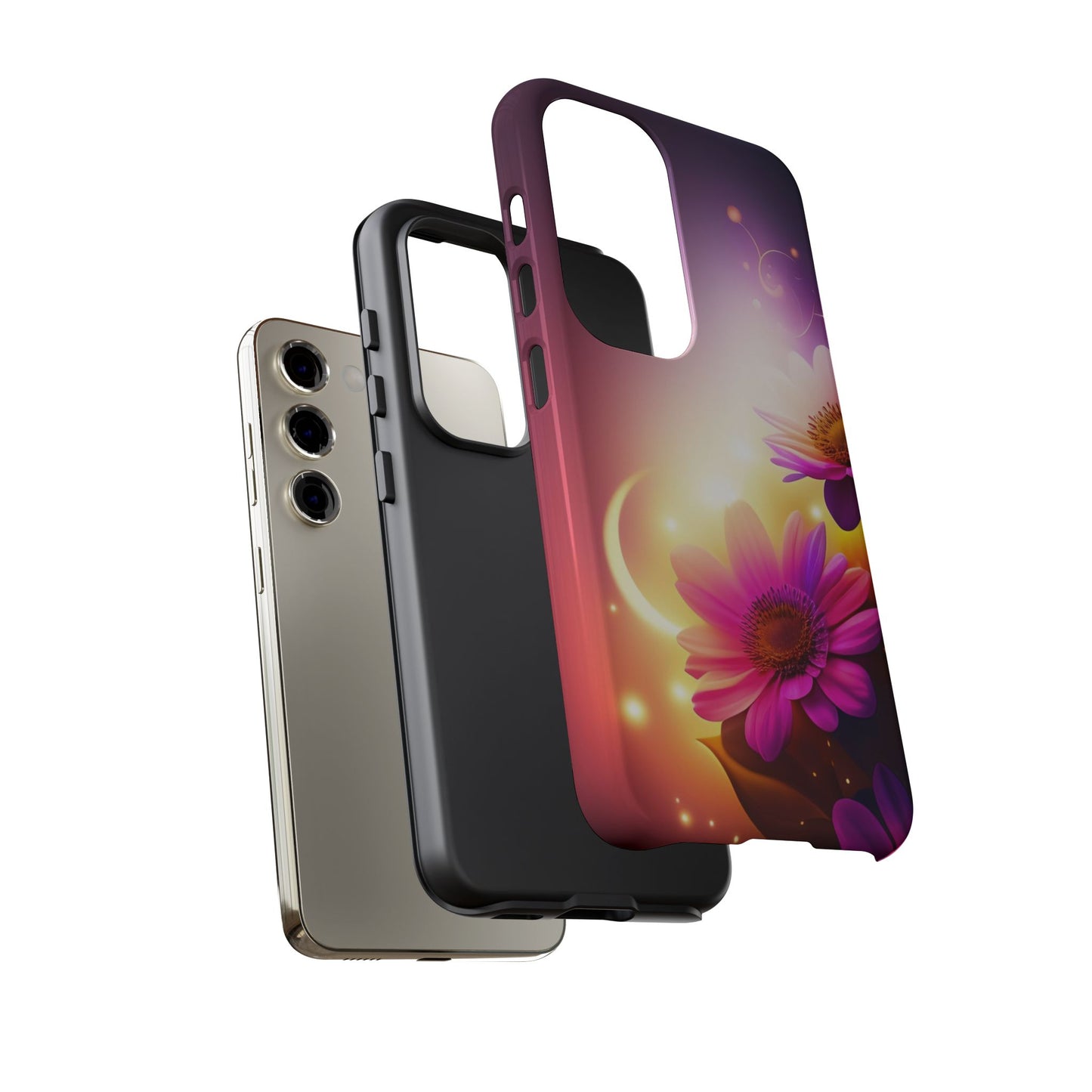 Floral Moonlight Phone Case – Purple Daisy Protective Cover