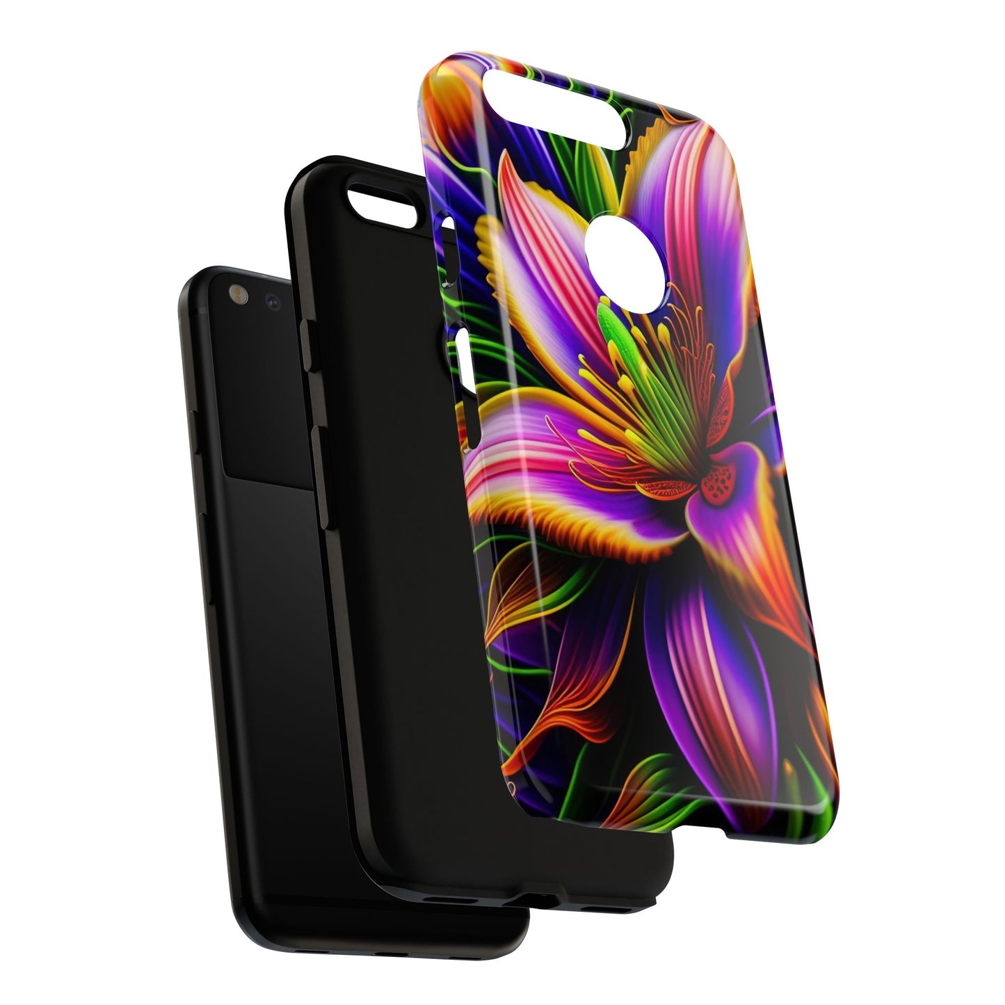 Floral Neon Tough Phone Case — Vivid Purple & Orange Lily Protective Cover