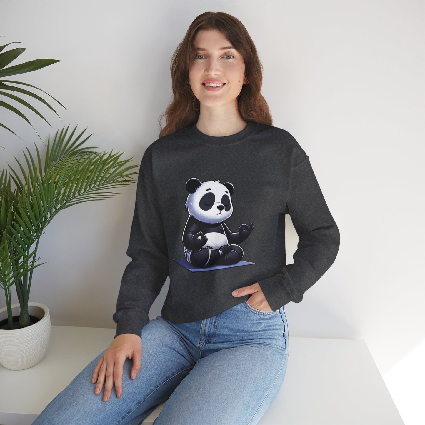 Crewneck Sweatshirt — Meditating Panda Graphic Cozy Pullover