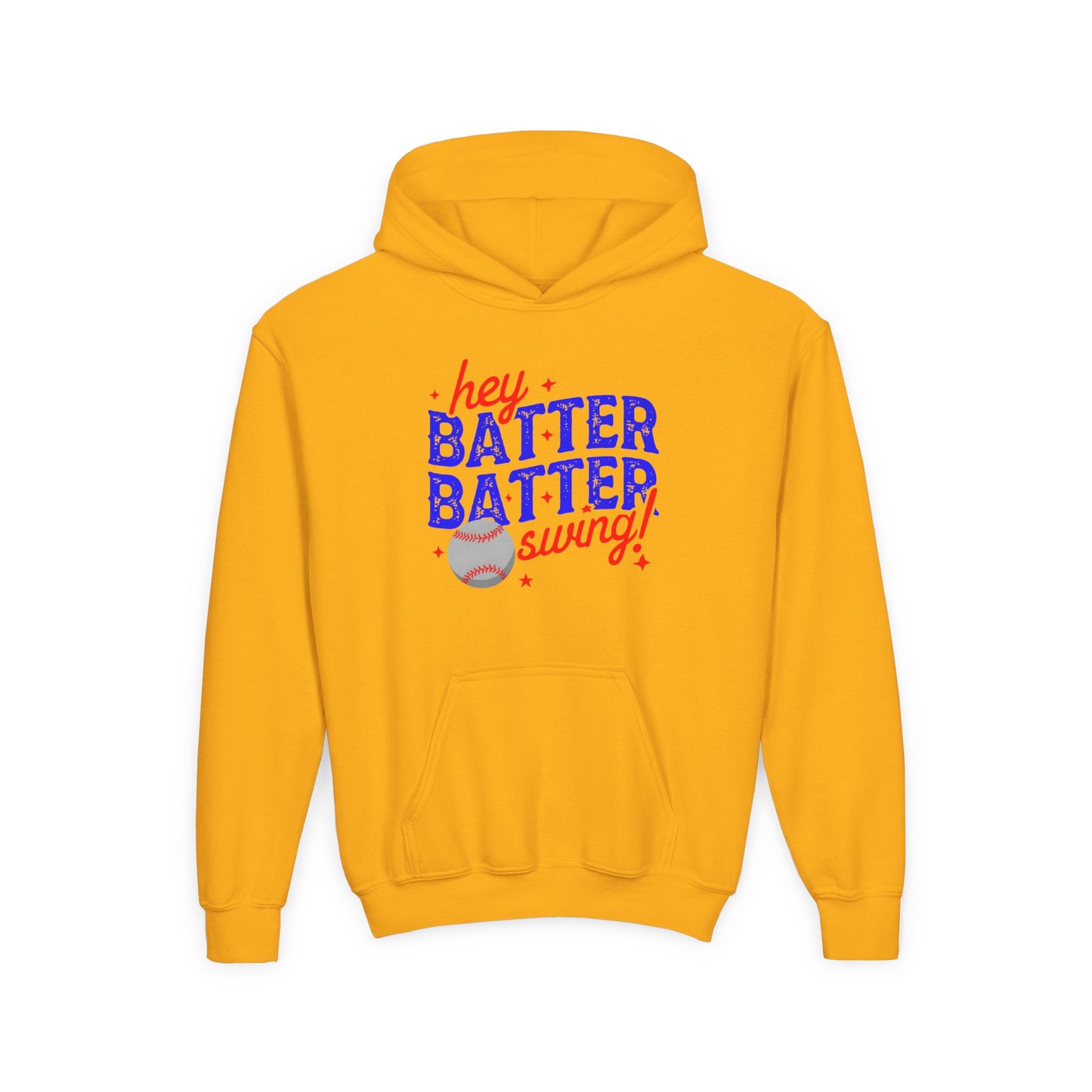 Youth Baseball Hoodie — "Hey Batter Batter Swing!" Graphic