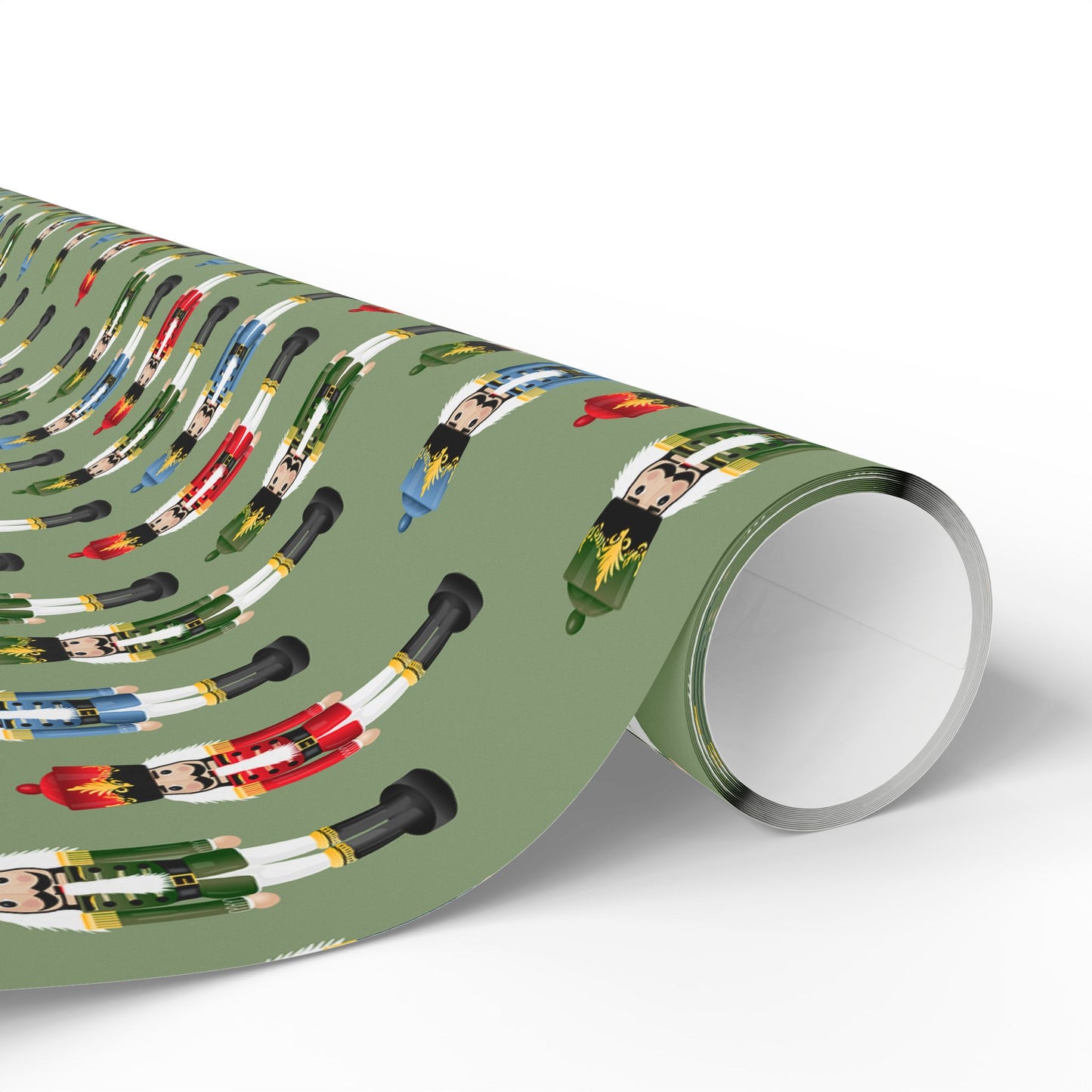 Nutcracker Pattern Wrapping Paper Roll — Festive Green Holiday Gift Wrap