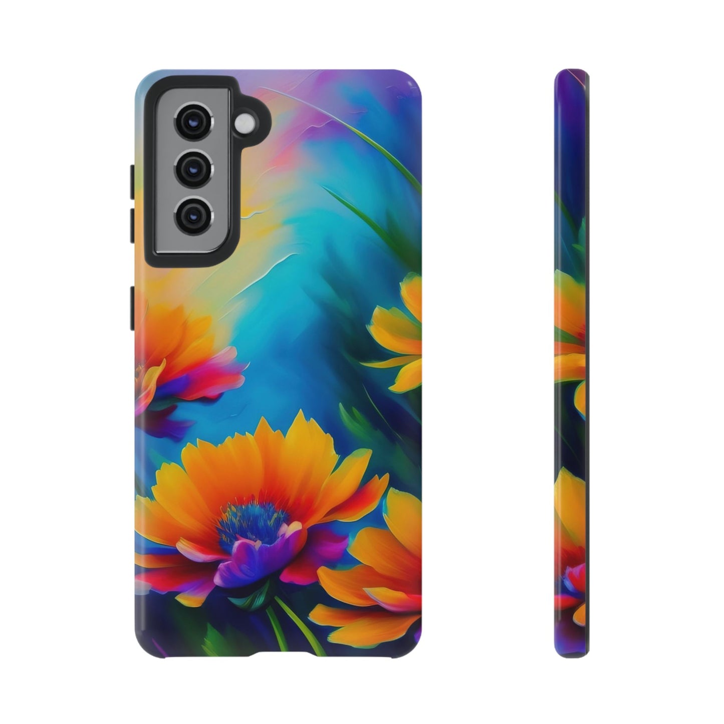 Floral Burst Tough Phone Case — Vibrant Watercolor Flowers Protective Cover