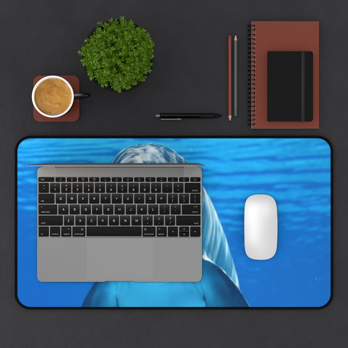Dolphin Desk Mat — Playful Ocean Blue Mouse Pad