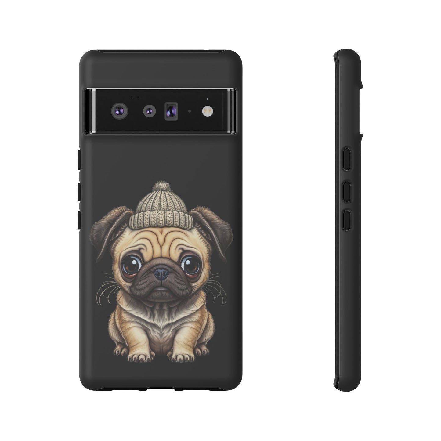 Pug Phone Case – Cute Pug Puppy Illustration on Black Tough Case