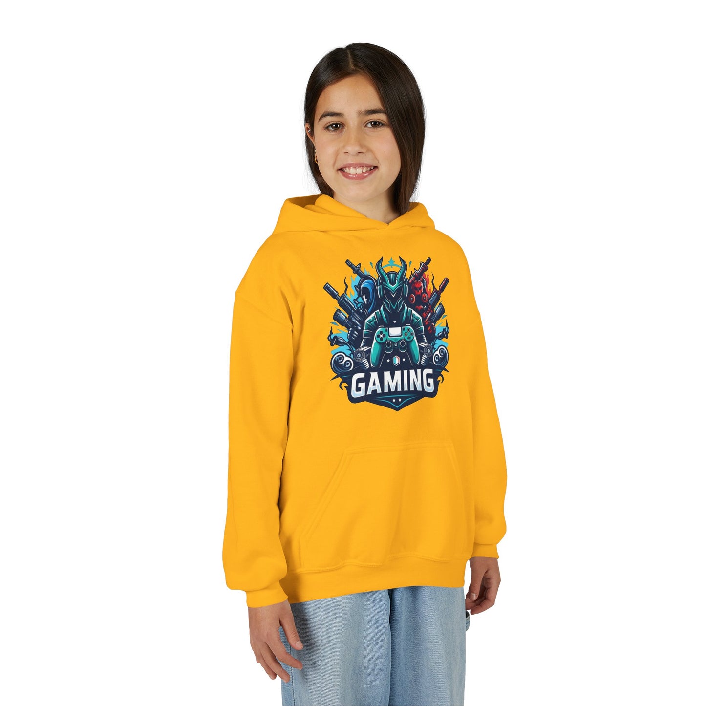 Youth Gaming Hoodie — Robotic Gamer Emblem Sweatshirt