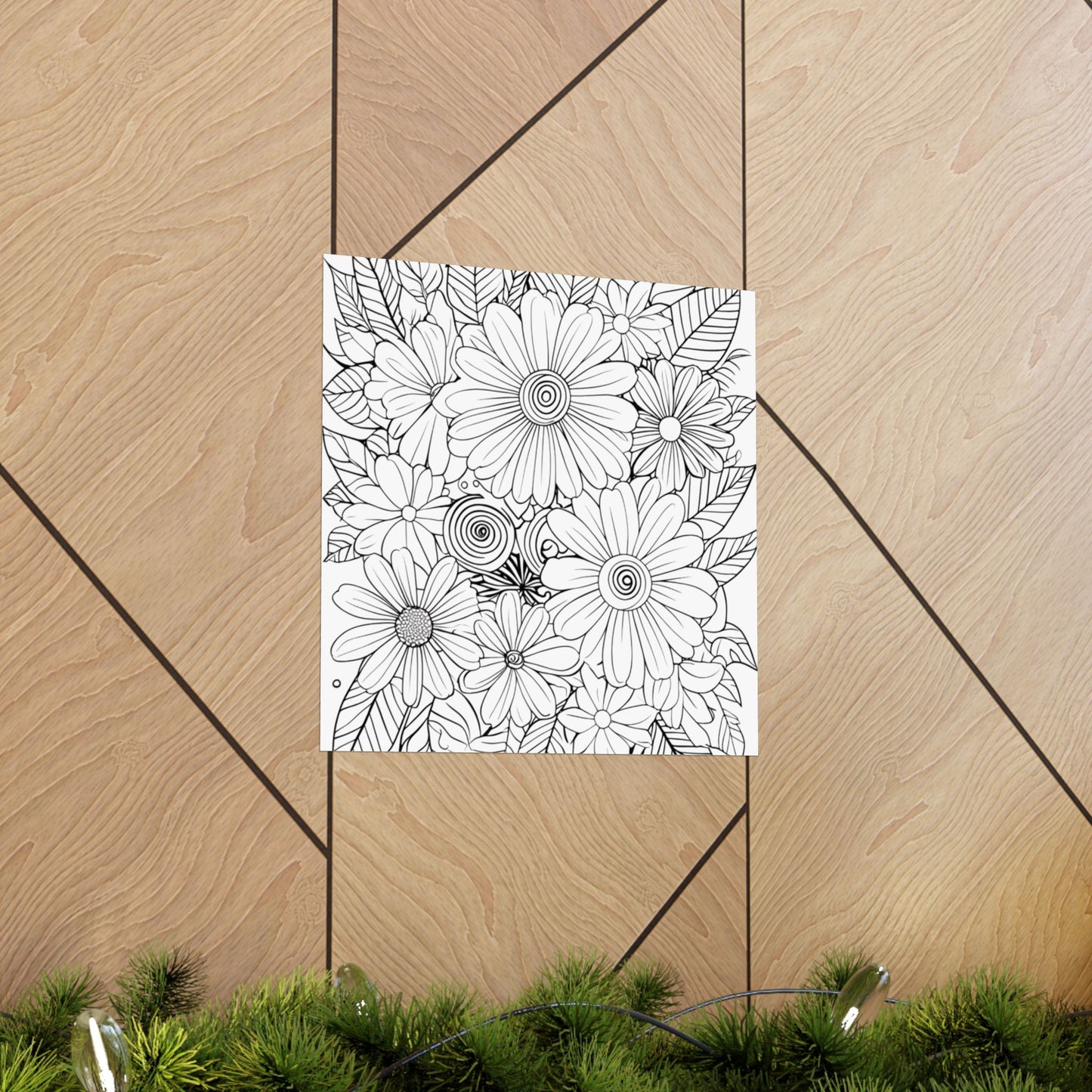 DIY Botanical Doodle Poster — Black & White Floral Coloring Art Print
