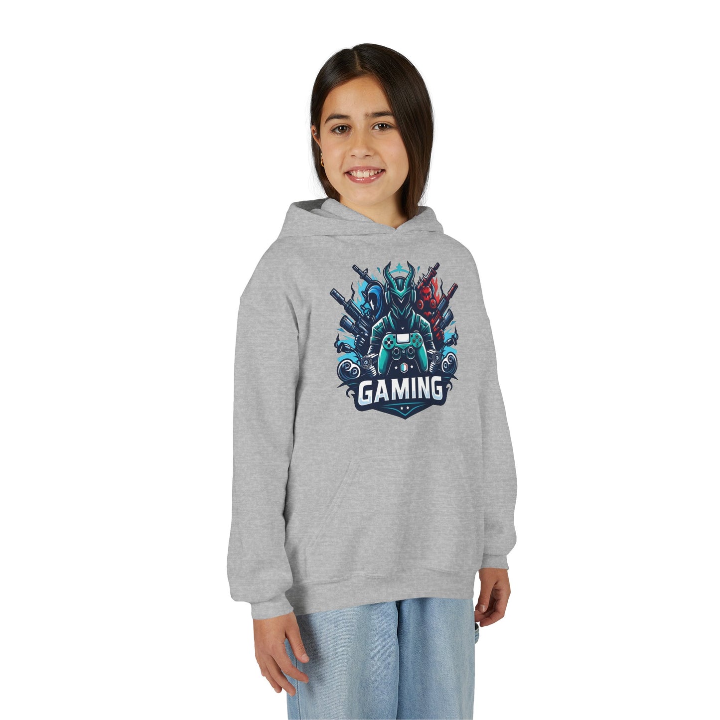 Youth Gaming Hoodie — Robotic Gamer Emblem Sweatshirt