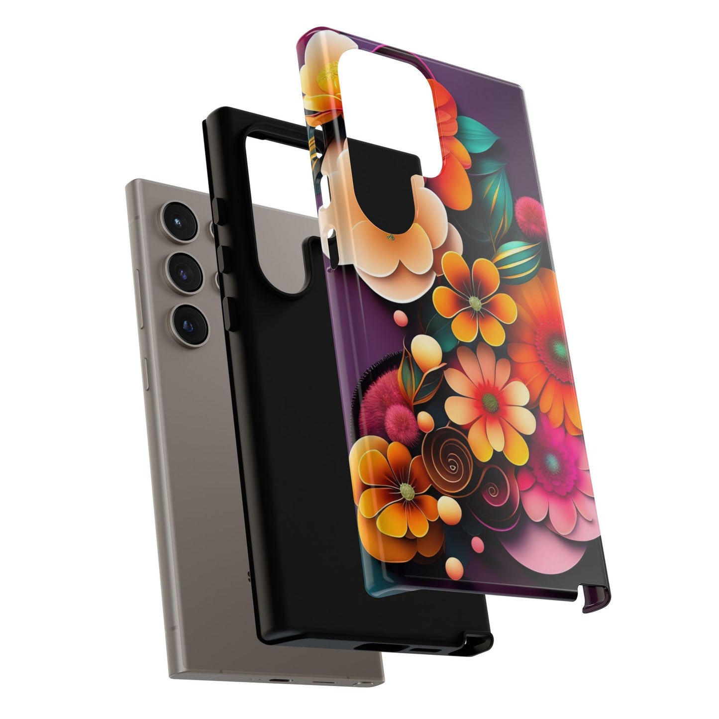Floral Burst Tough Phone Case — Colorful Retro Flowers Protective Cover