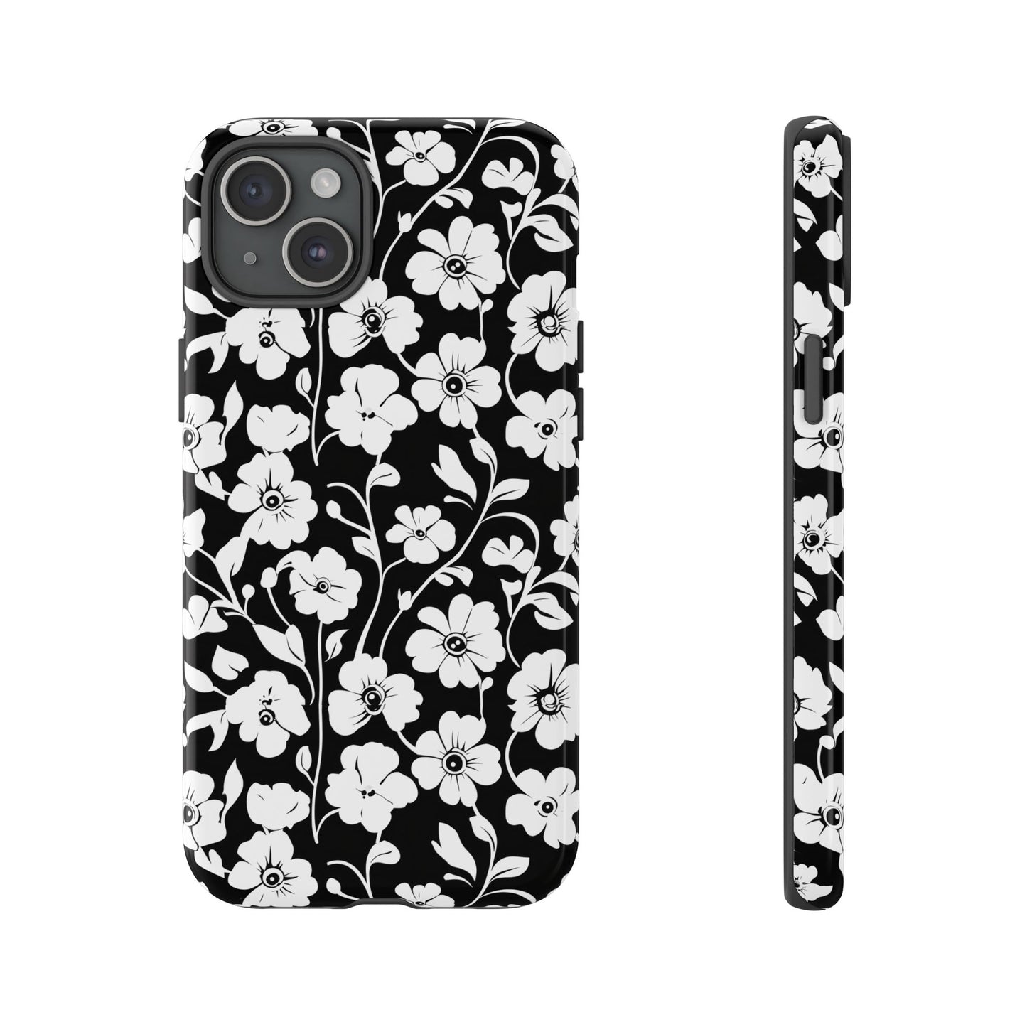 Floral Noir Tough Phone Case — Black & White Flower Protective Cover