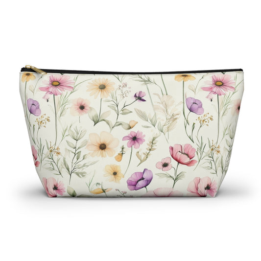 Floral Spring Makeup Pouch — Watercolor Wildflower Accessory Bag