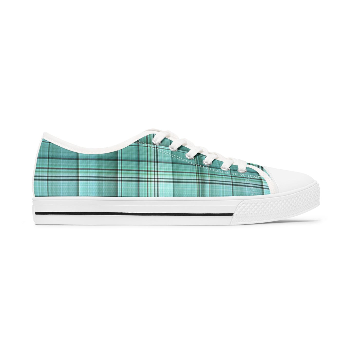 Teal Plaid Women's Low Top Sneakers — Casual Retro Style for Everyday Wear