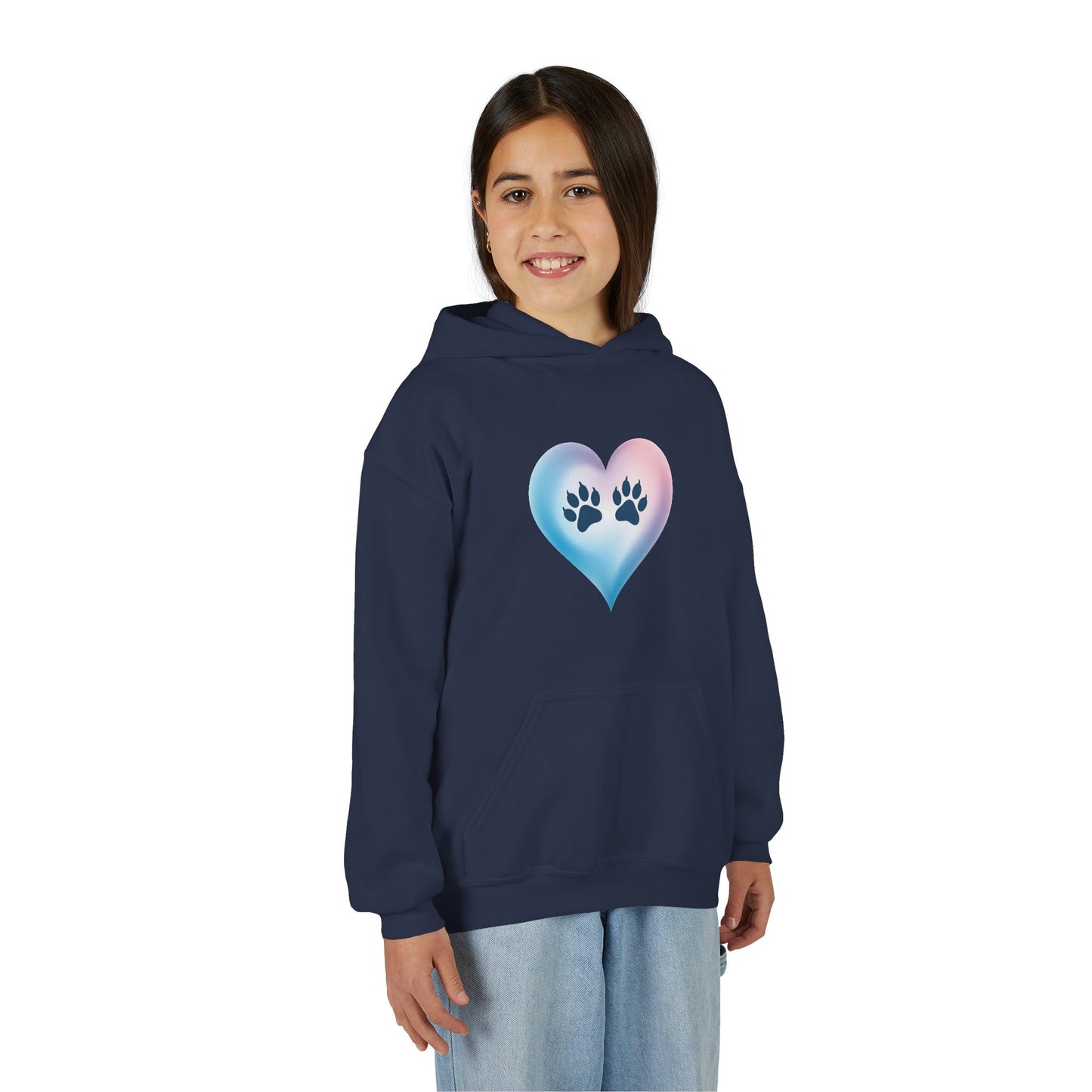 Kids Heart Paw Hoodie — Pastel Gradient Pet Lover Sweatshirt