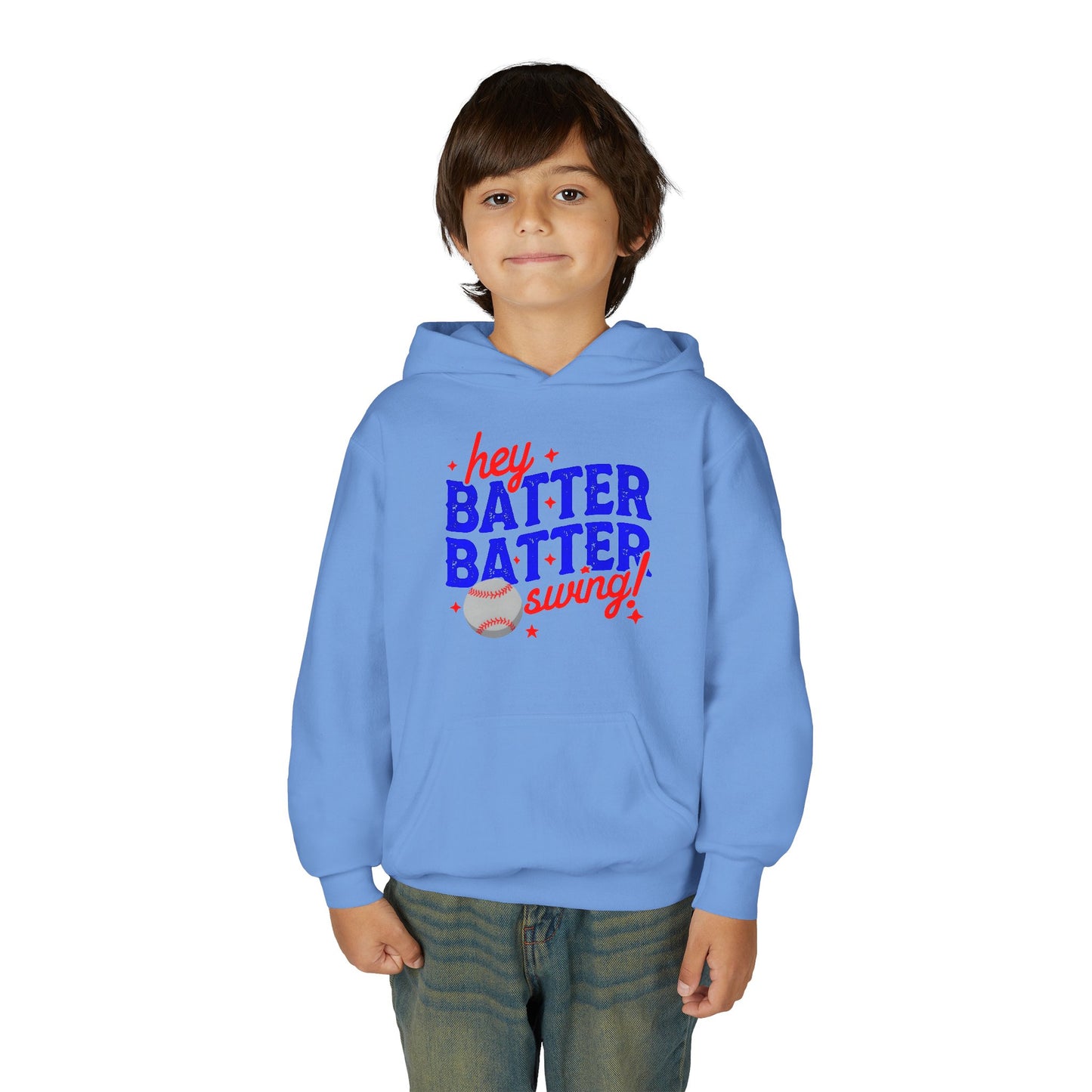 Youth Baseball Hoodie — "Hey Batter Batter Swing!" Graphic