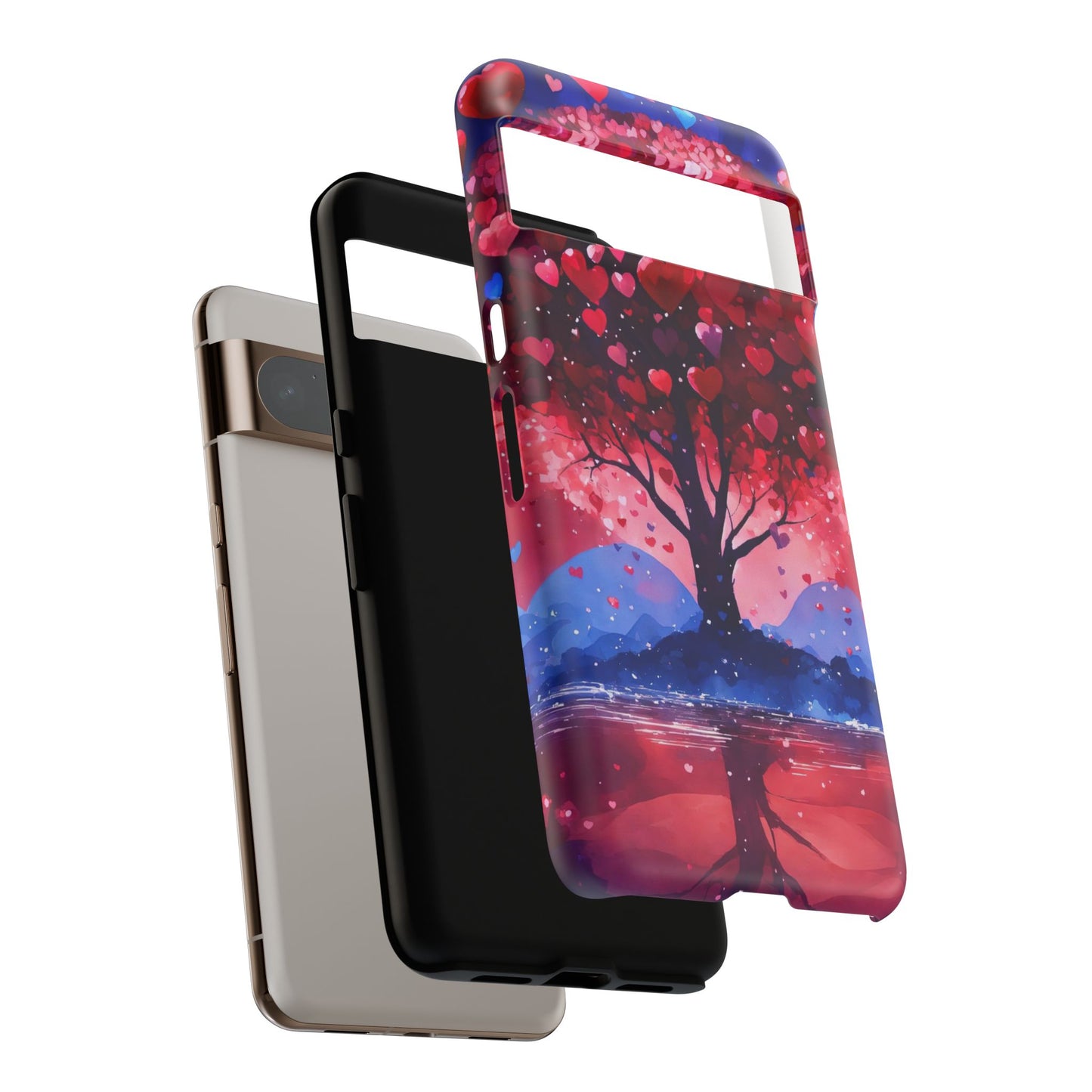 Heart Tree Phone Case — Romantic Red & Blue Protective Tough Case