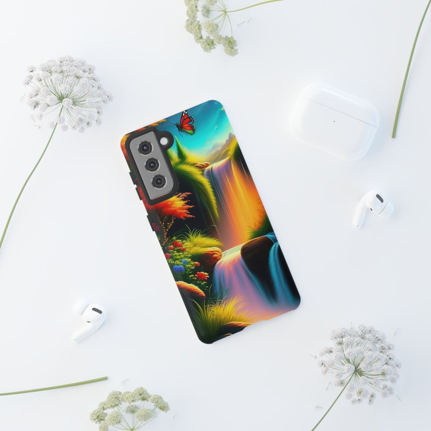 Phone Case - Vibrant Waterfall Landscape with Butterfly | Colorful Nature Protective Case